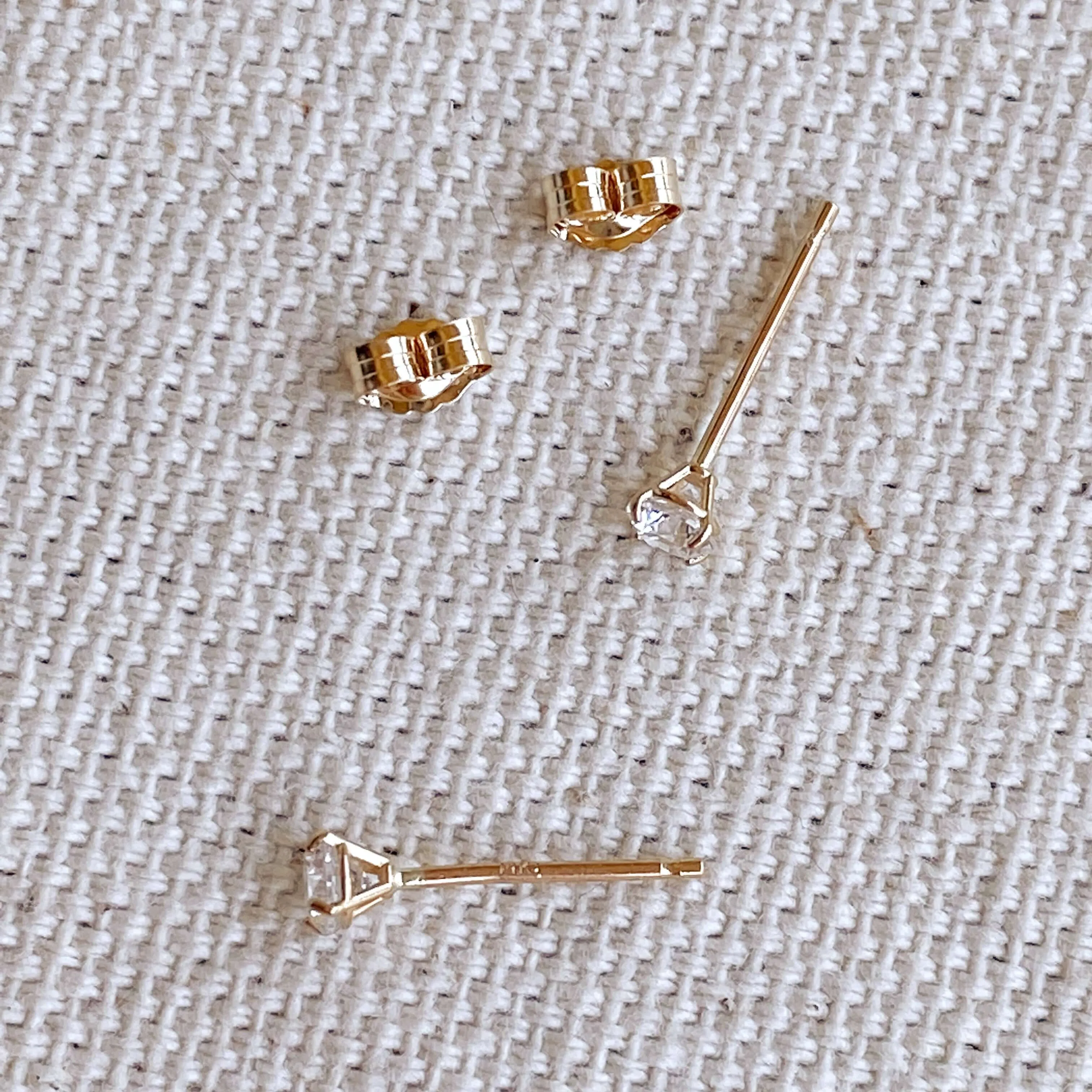 14k Solid Gold Round 3mm Cubic Zirconia Stud Earrings