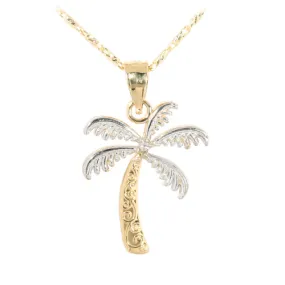 14K Two-Tone Gold (YG/WG) Palm Tree Pendant (S) (Chain Sold Separately)