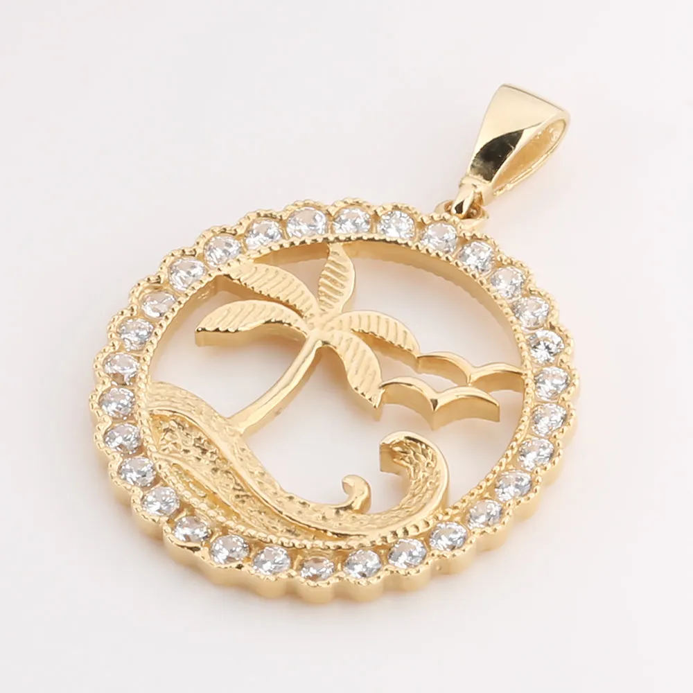 14K Yellow Gold Island in Pave CZ Circle Pendant (Chain Sold Separately)