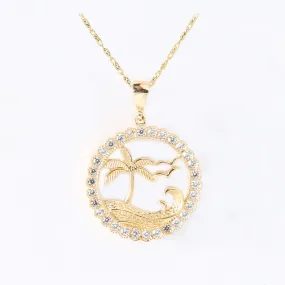 14K Yellow Gold Island in Pave CZ Circle Pendant (Chain Sold Separately)