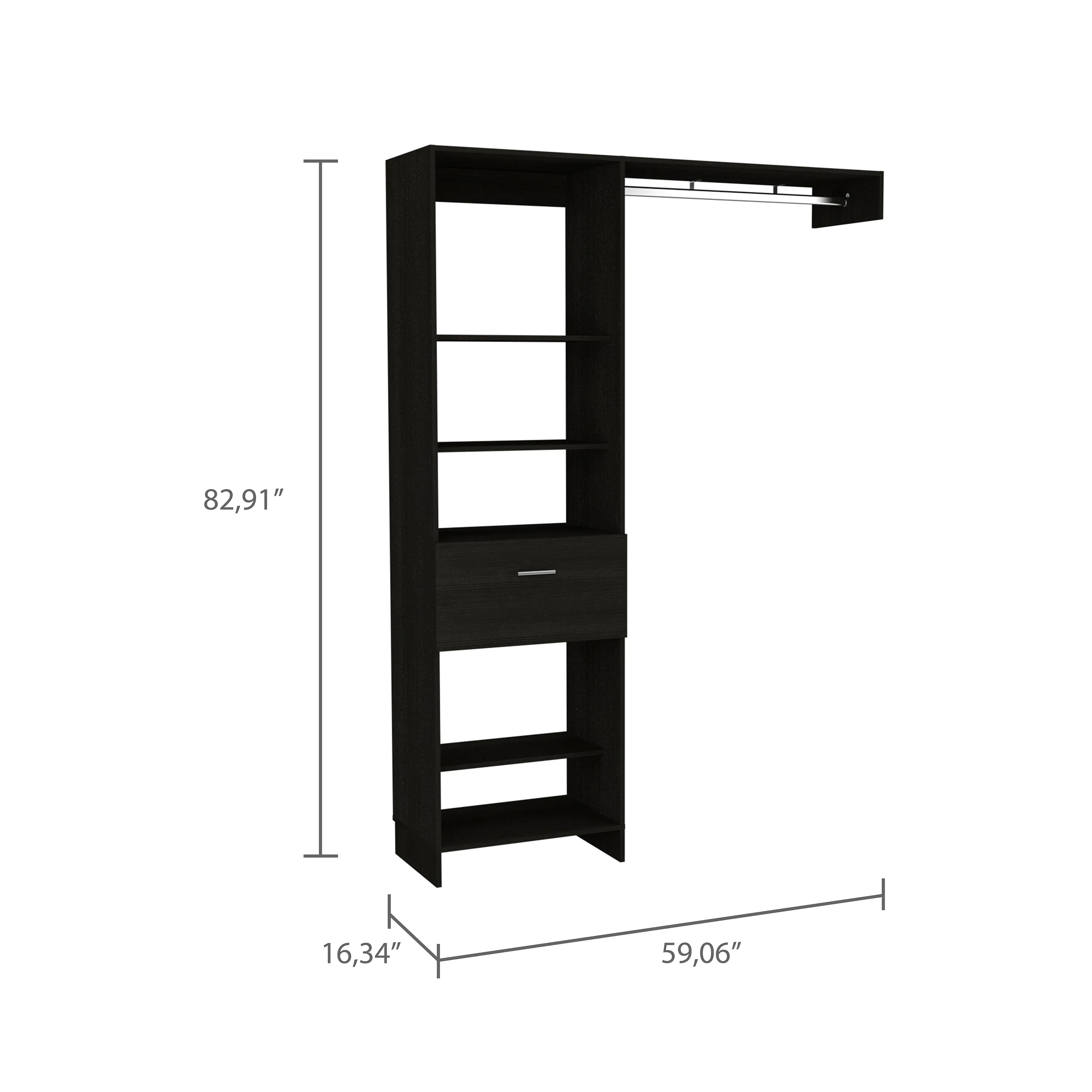 150 Closet System British Metal Rod One Drawer Black