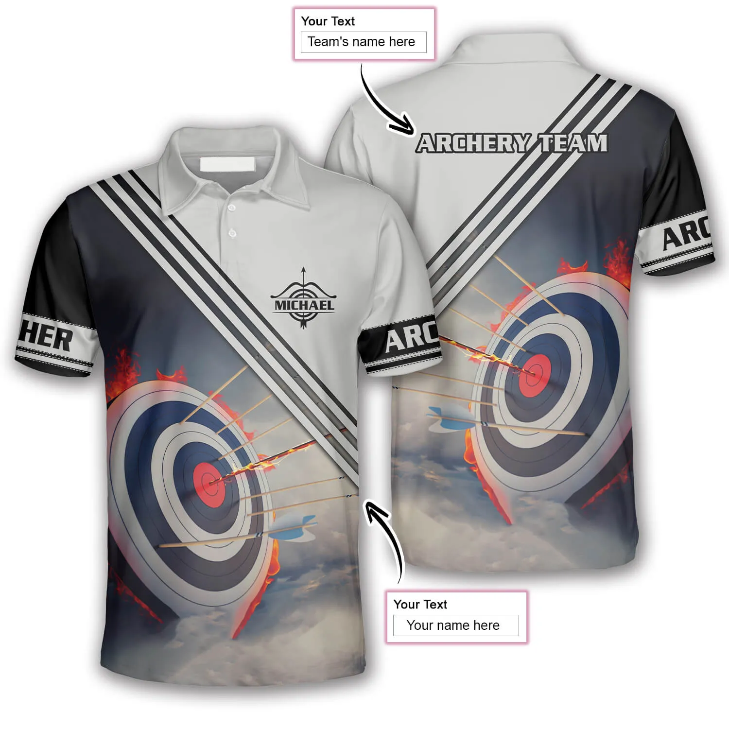 3D All Over Print Archery Target On Fire Custom Archery Polo Shirts for Men, Archery 3D Shirt