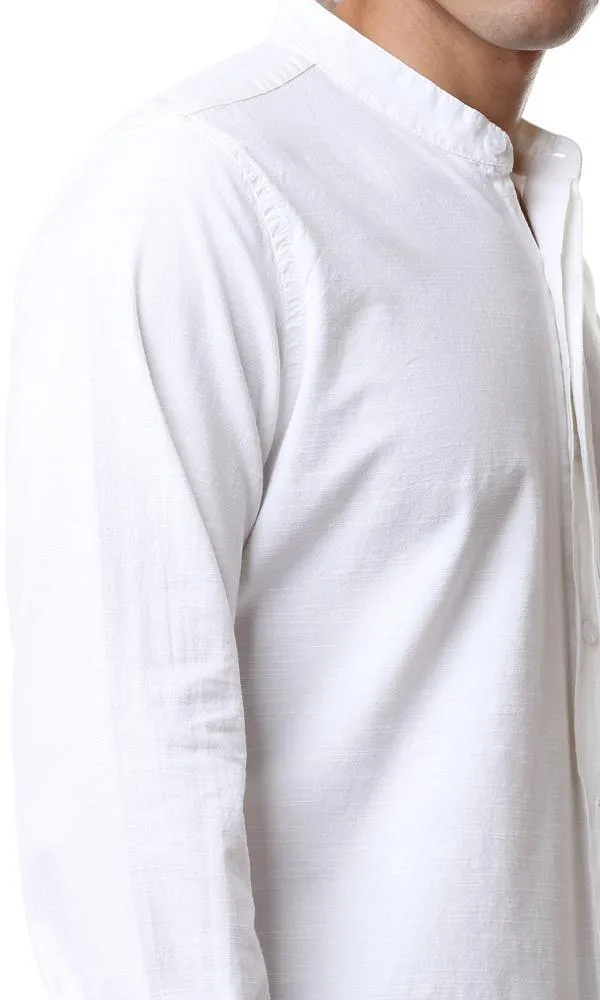 56755 Front Hidden Buttons White Long Sleeves Shirt