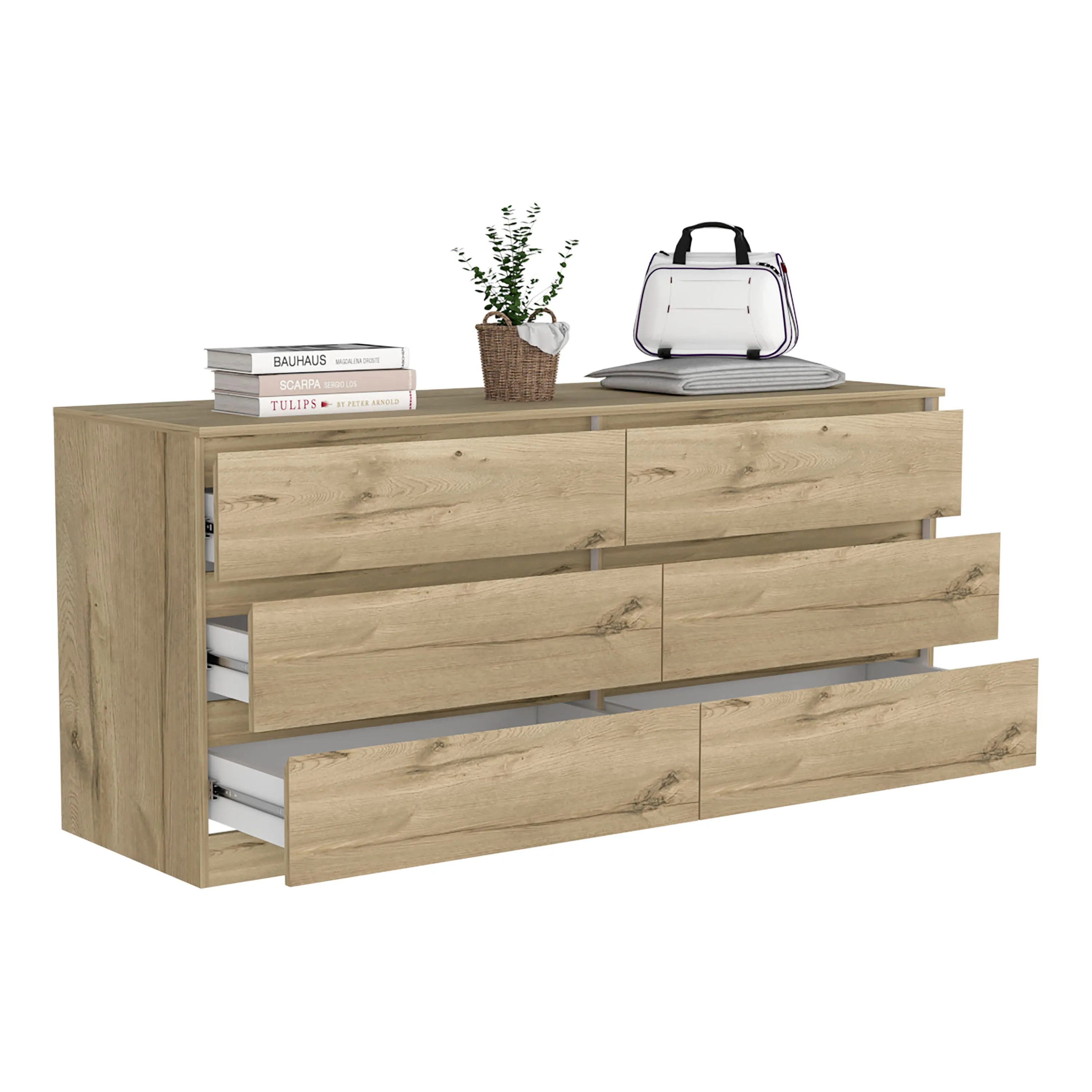 6 Drawer Double Dresser Tronx Superior Top Light Oak/White