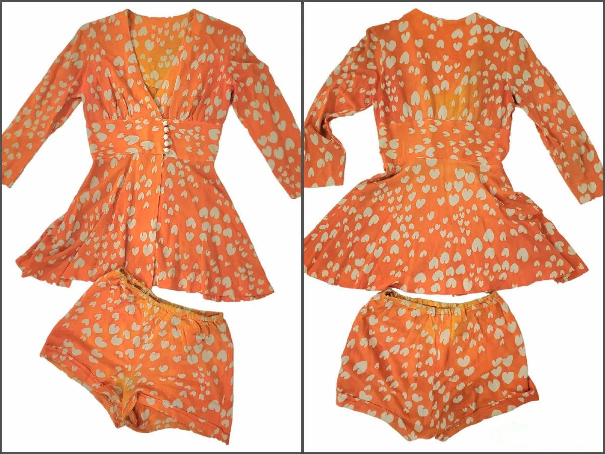 60s/70s Hotpants Outfit in Orange and White - sm