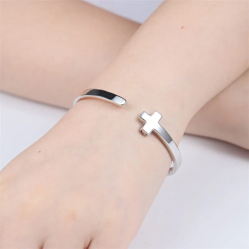 925 Sterling Silver Cross Urn Bracelet for Ashes Adjustable Cross Cuff Bangle Memorial