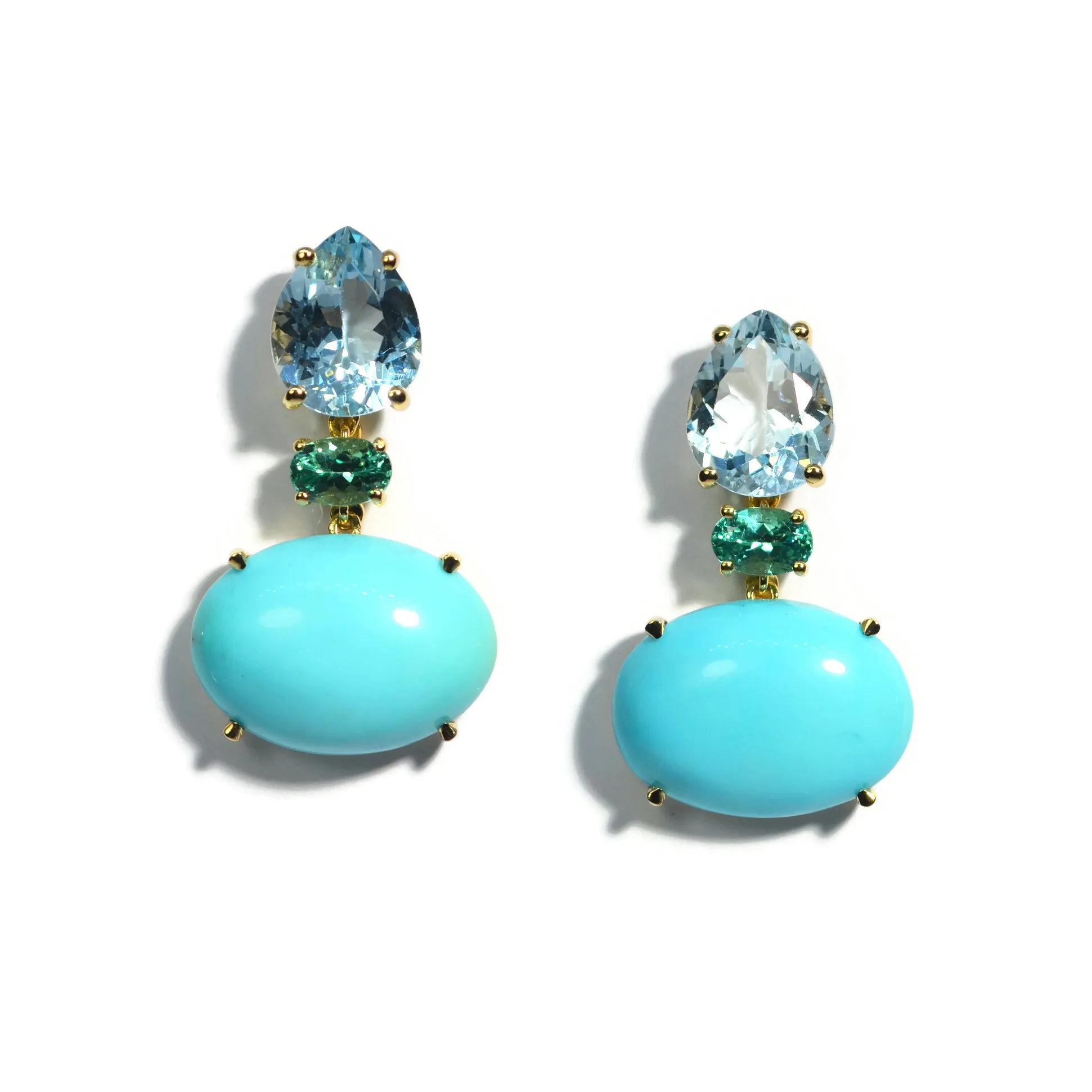 A & Furst - Party - Drop Earrings with Sky Blue Topaz, Apatite and Natural Turquoise, 18k Yellow Gold