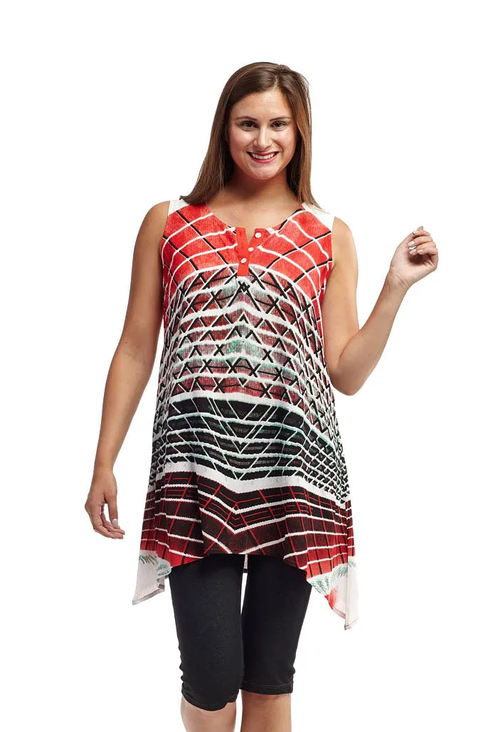 Abstract Printed Sleeveless A-Line Top