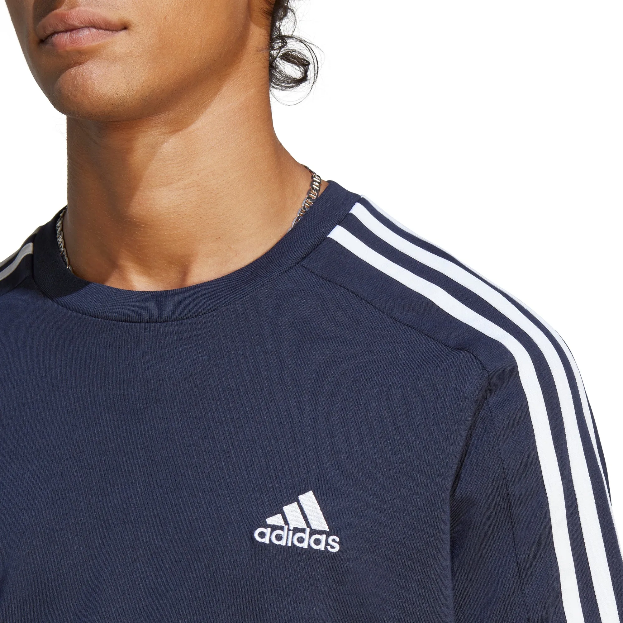 adidas Essentials 3 Stripes Short Sleeve Mens Top - Blue