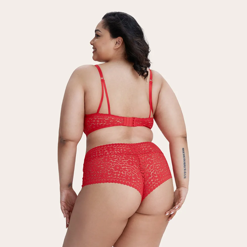 AMINA Plus Floral Lace Sweet Love Red Boyshorts