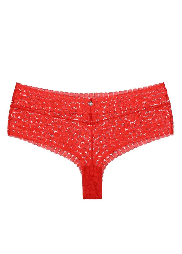 AMINA Plus Floral Lace Sweet Love Red Boyshorts