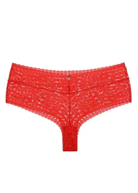 AMINA Plus Floral Lace Sweet Love Red Boyshorts