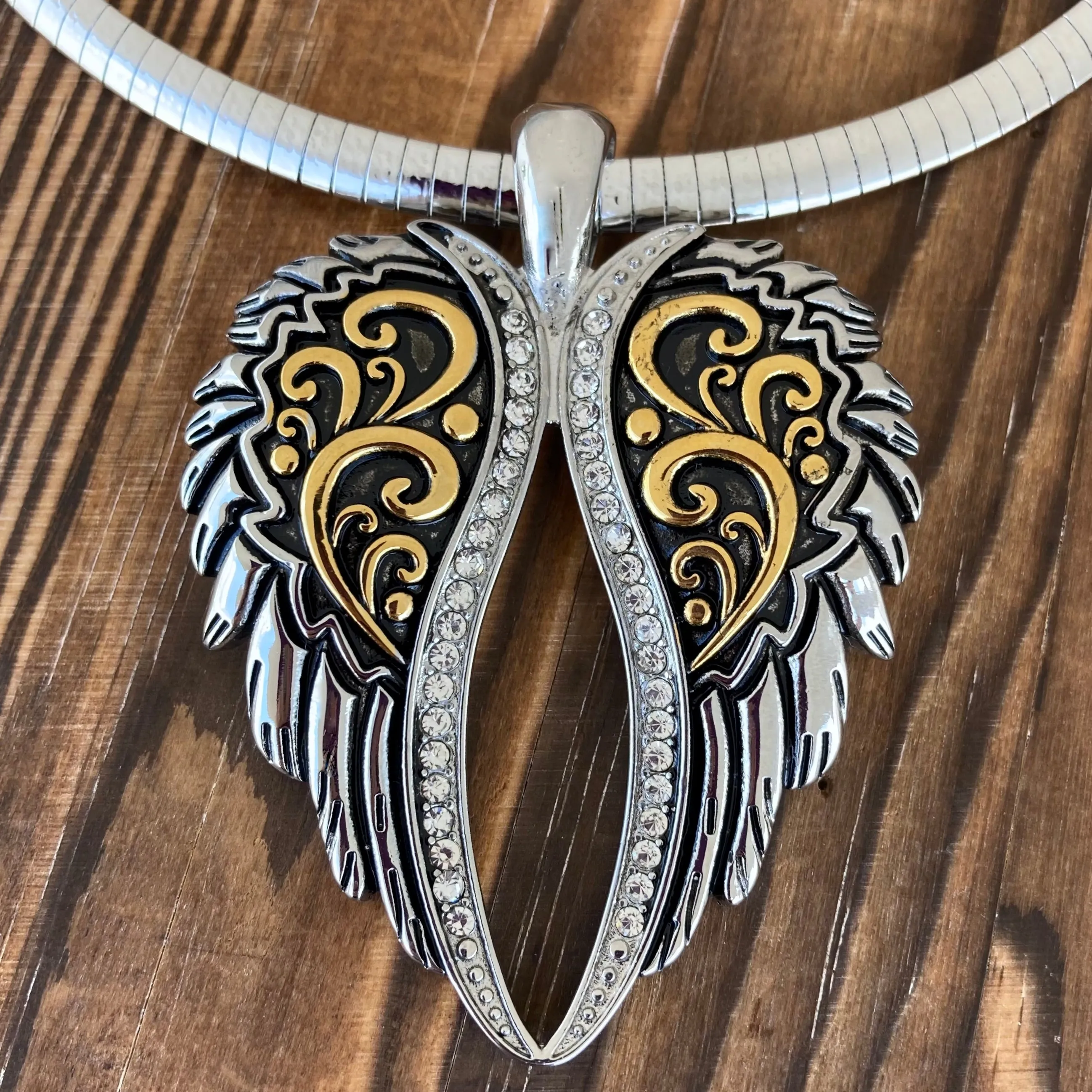 Angel Heart Wings Pendant - Gold/Silver Bling Wings - Classic - Rope Necklace or Omega - LAP033