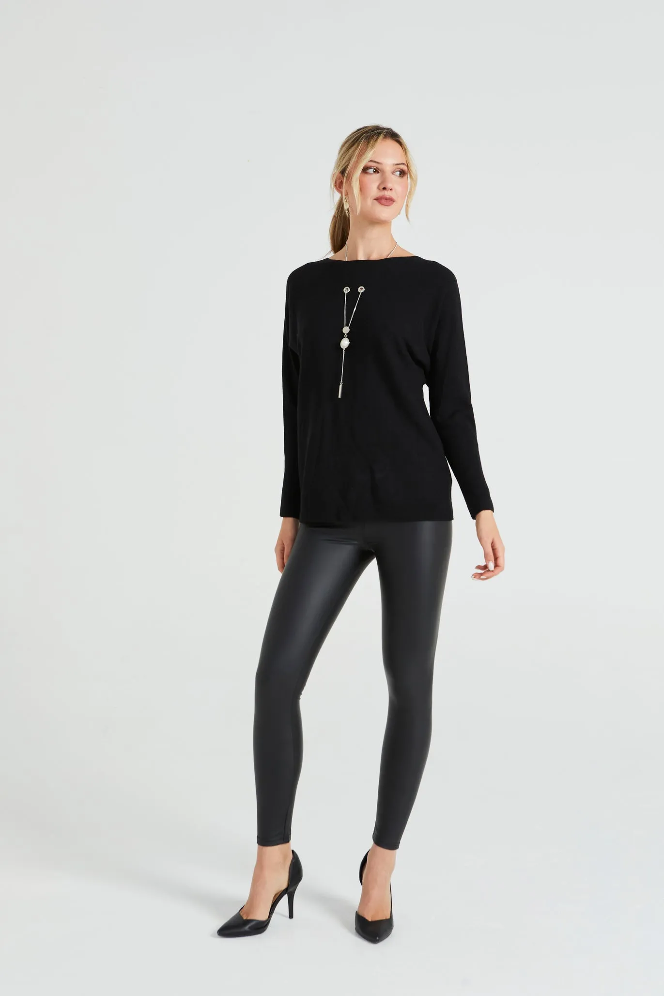 Angeleye Batwing Knitted Jumper With Necklace Detail