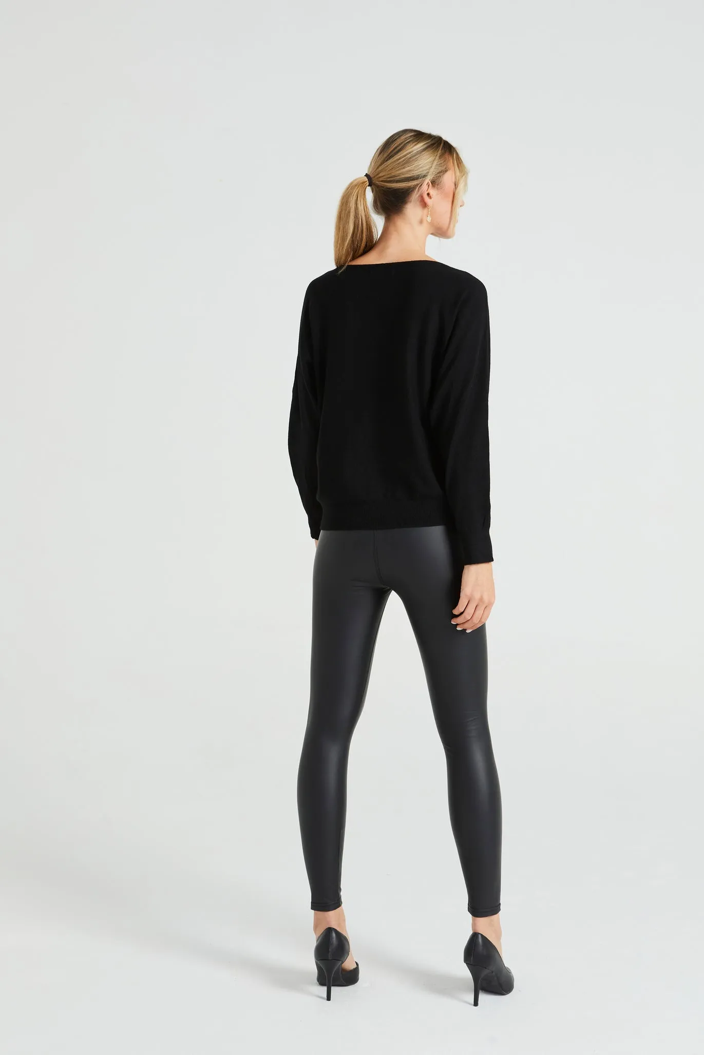 Angeleye Diamonte Neck Detail Batwing Jumper In Black