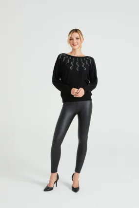 Angeleye Diamonte Neck Detail Batwing Jumper In Black