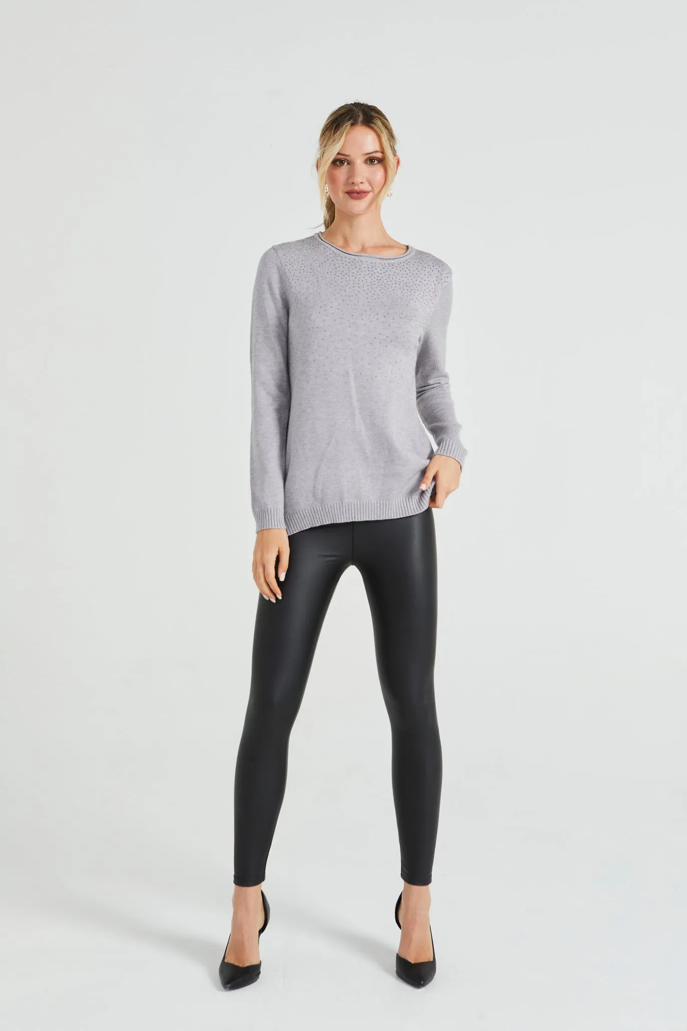 Angeleye Sequin Knit Jumper With Buttoned Back