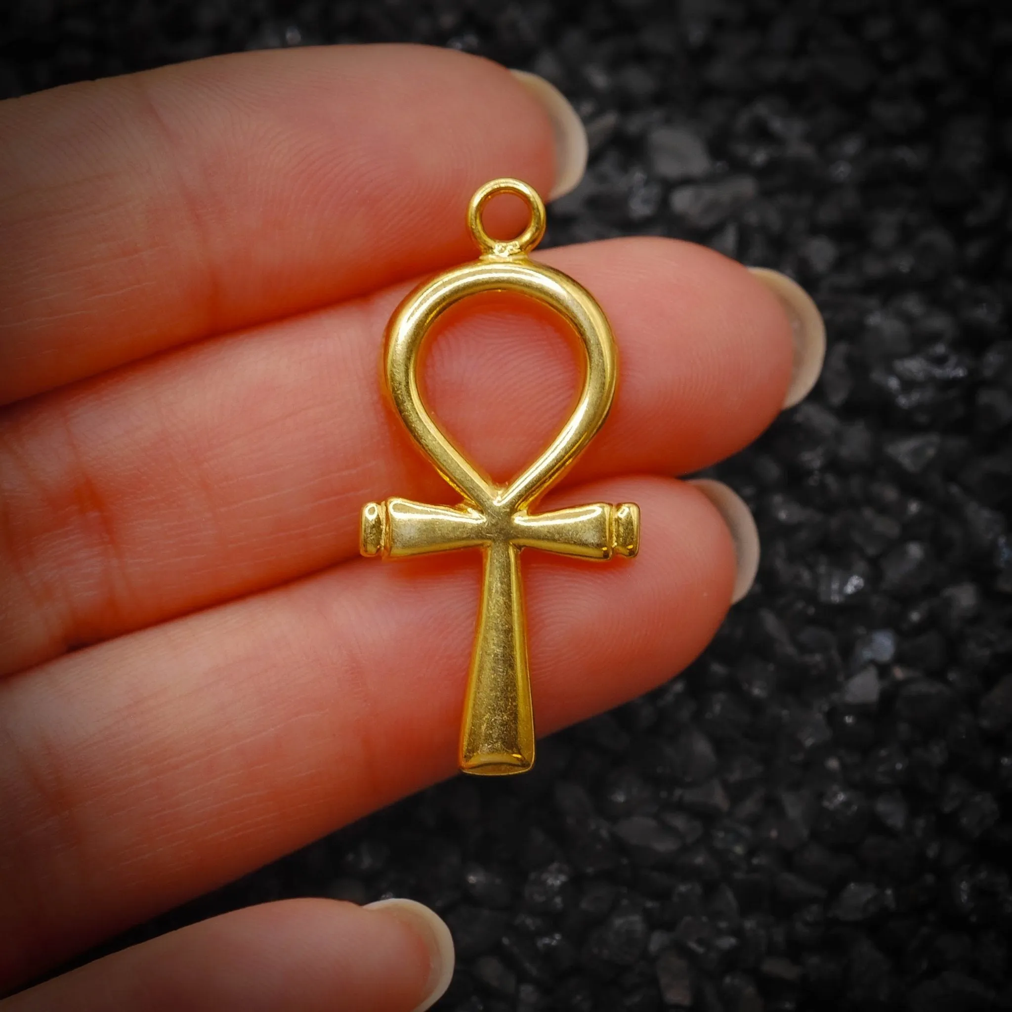 Ankh Key of Eternal Life Smooth Hieroglyphics Ancient Egyptian Charm | 14K Solid Gold | Jewelry Making Pendant