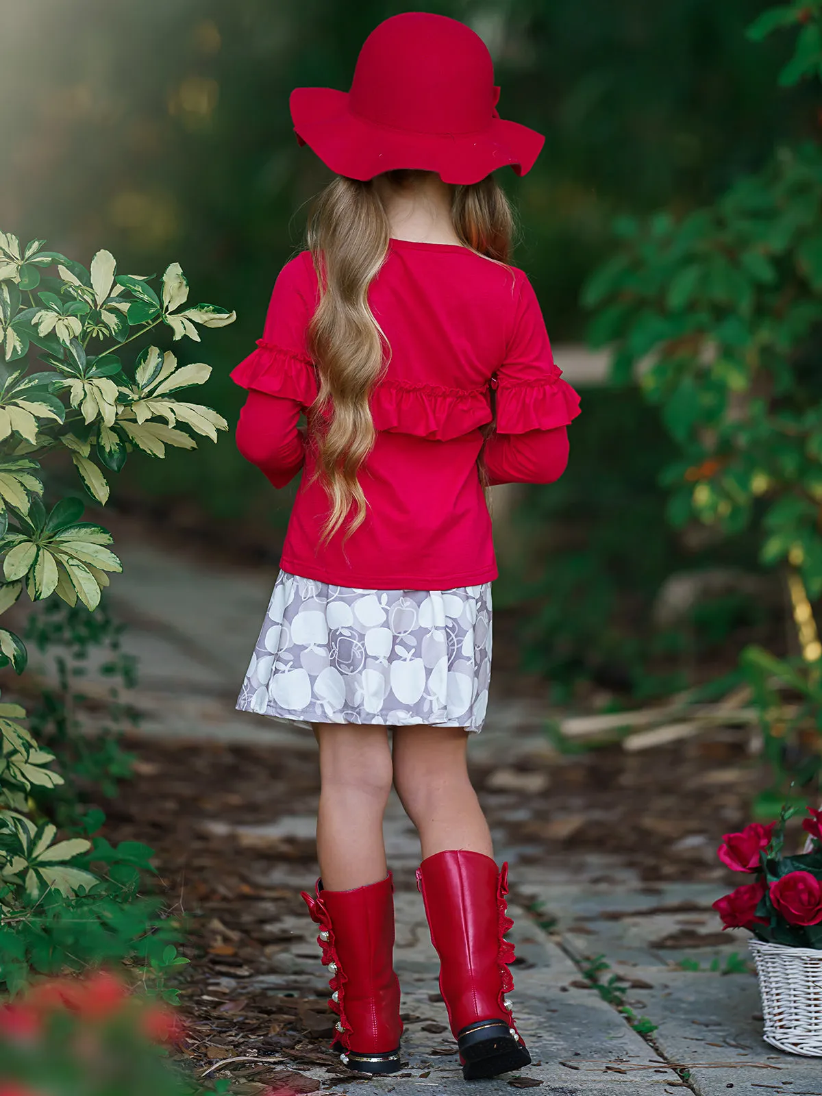 Apple A Day Ruffle Top And Skirt Set