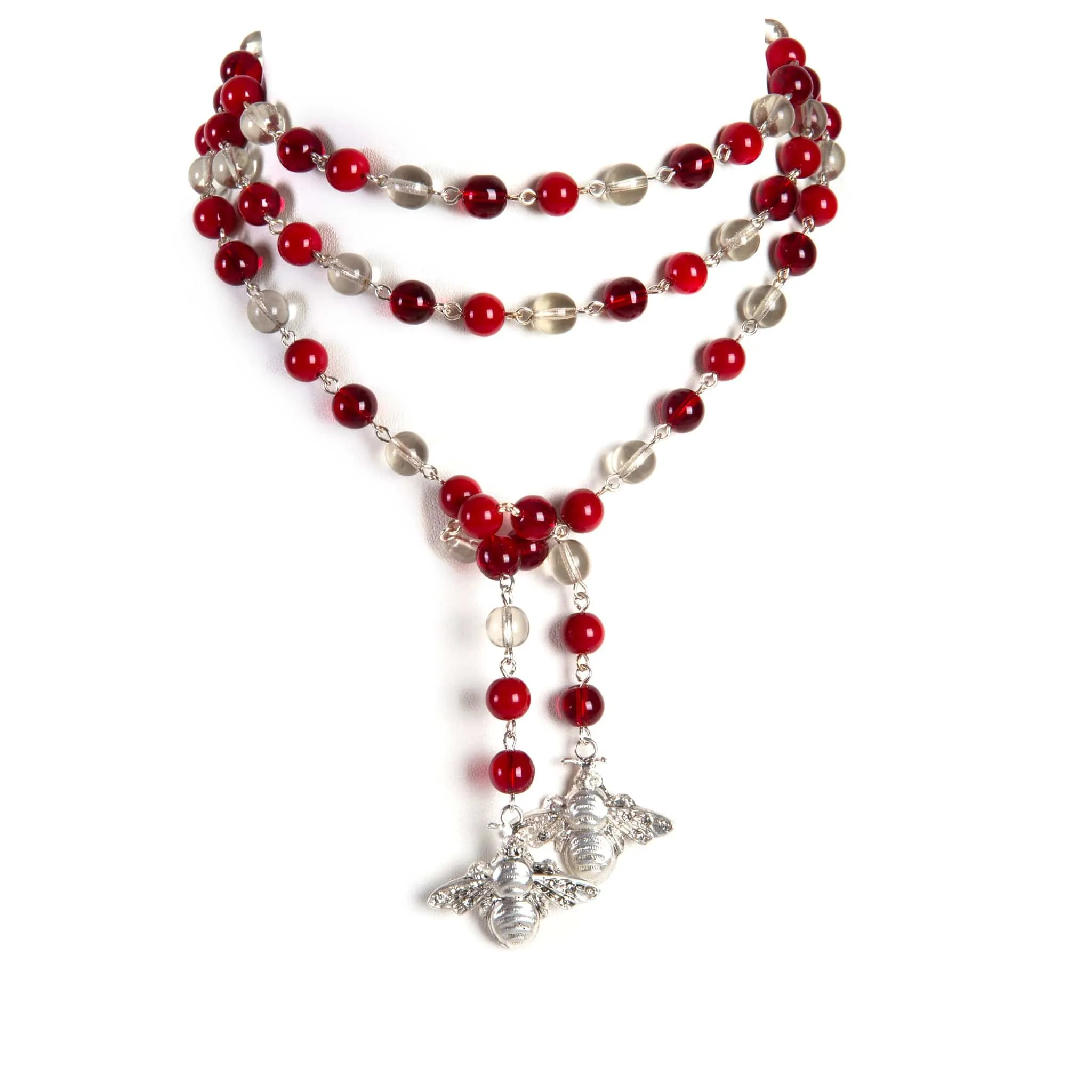 Beaded Bee Lariat - Rejuvenated Ruby