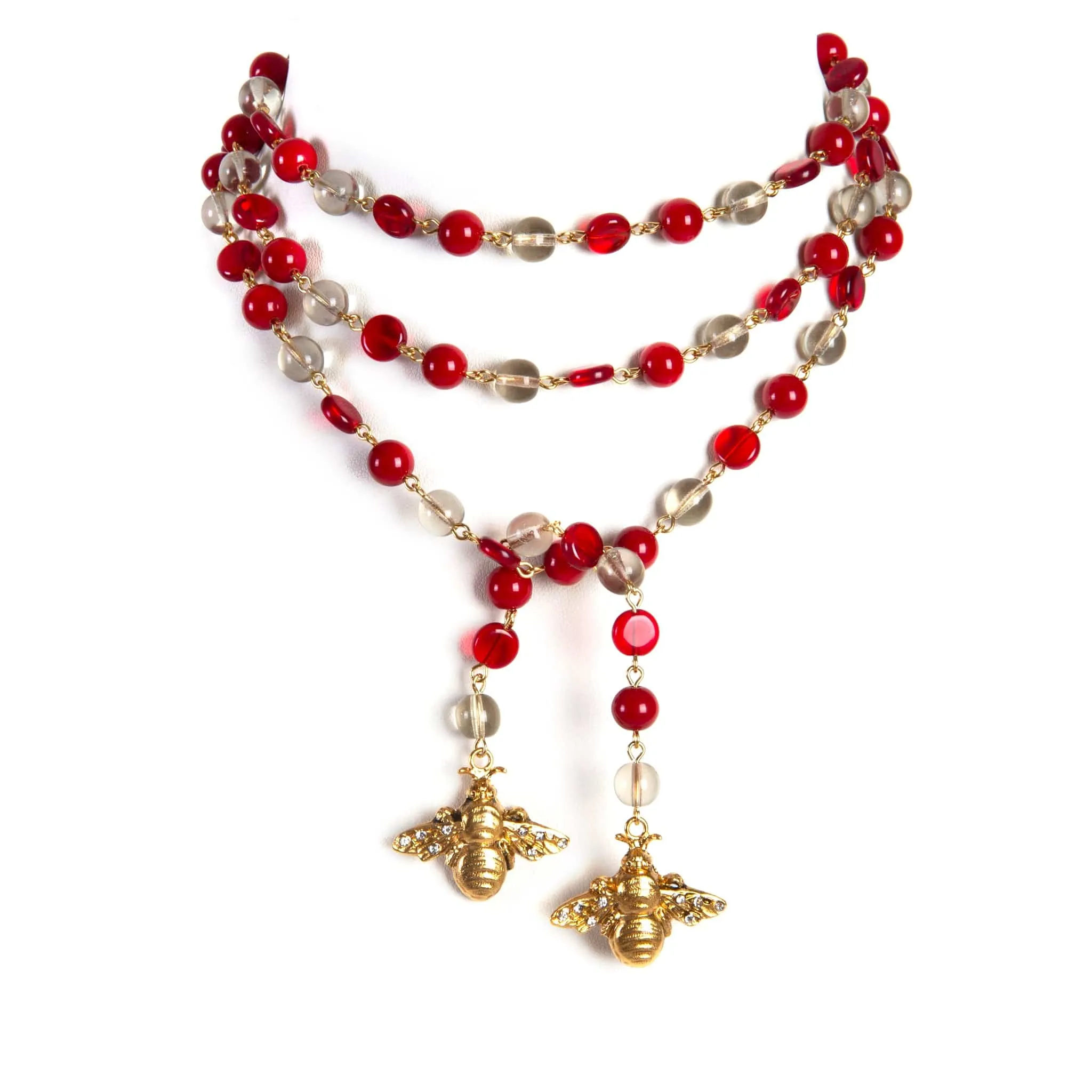 Beaded Bee Lariat - Rejuvenated Ruby