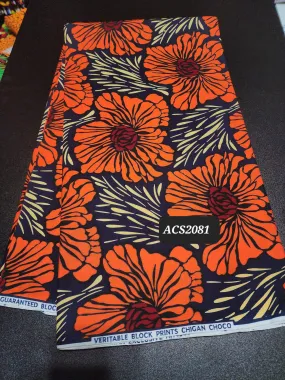 Black and Orange Ankara Print Fabric ACS2081