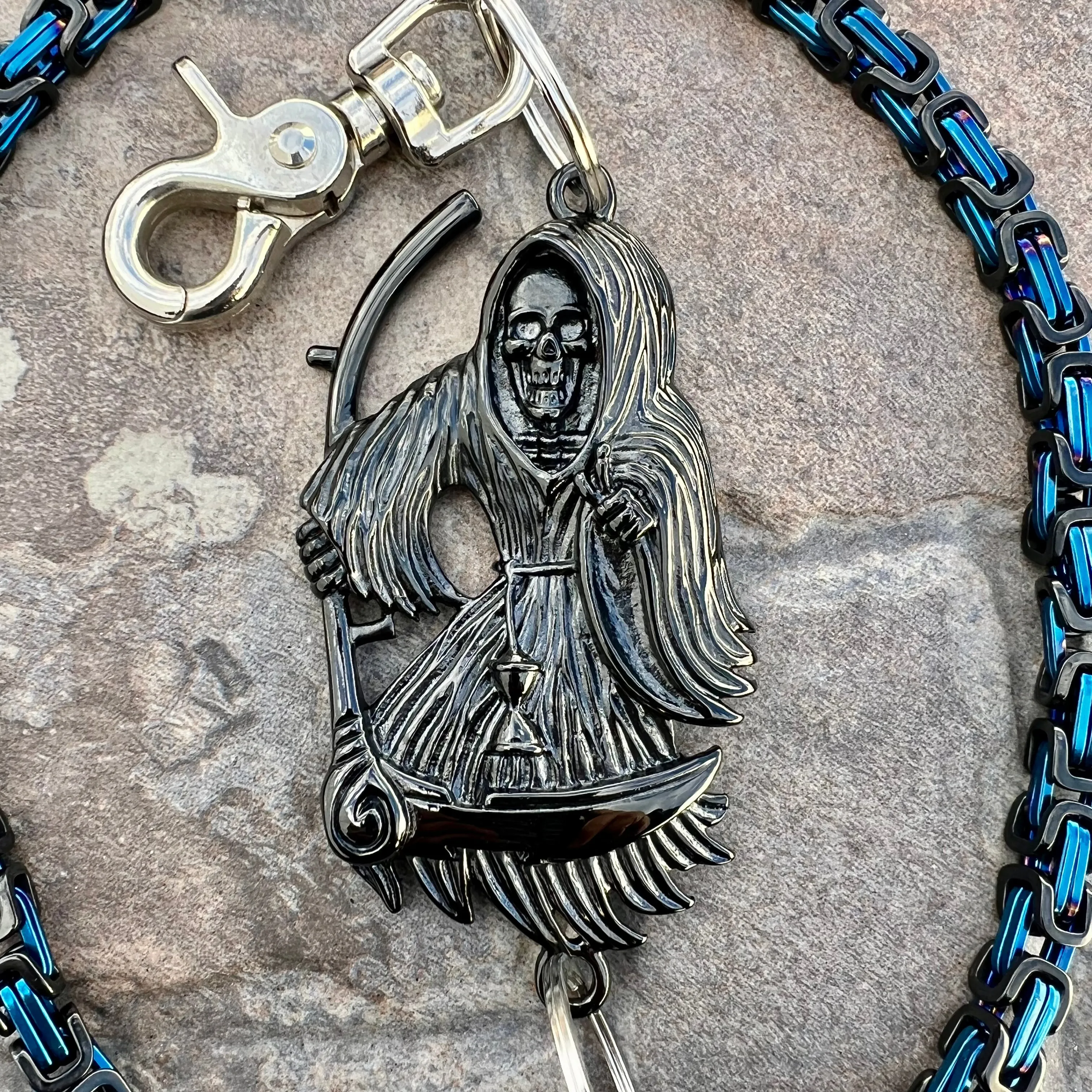 Black Grim Reaper Wallet Chain - Black & Blue Daytona Deluxe - WC14D