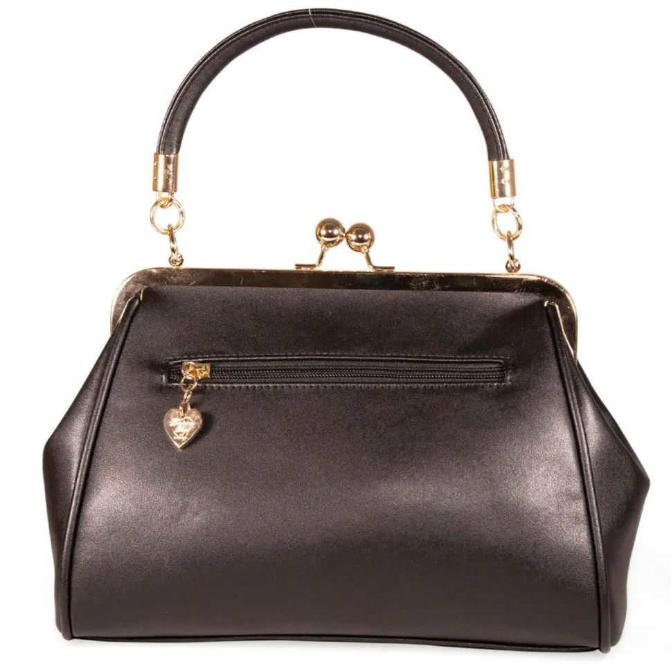 Black Retro Bow Handbag With Shoulder Strap