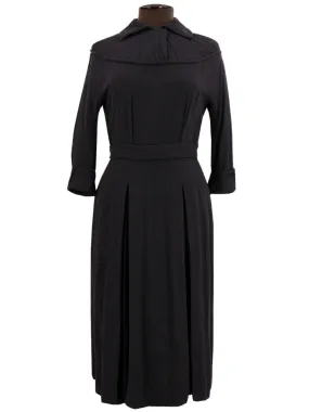 Black Vintage Sunray Pleat Wool Dress