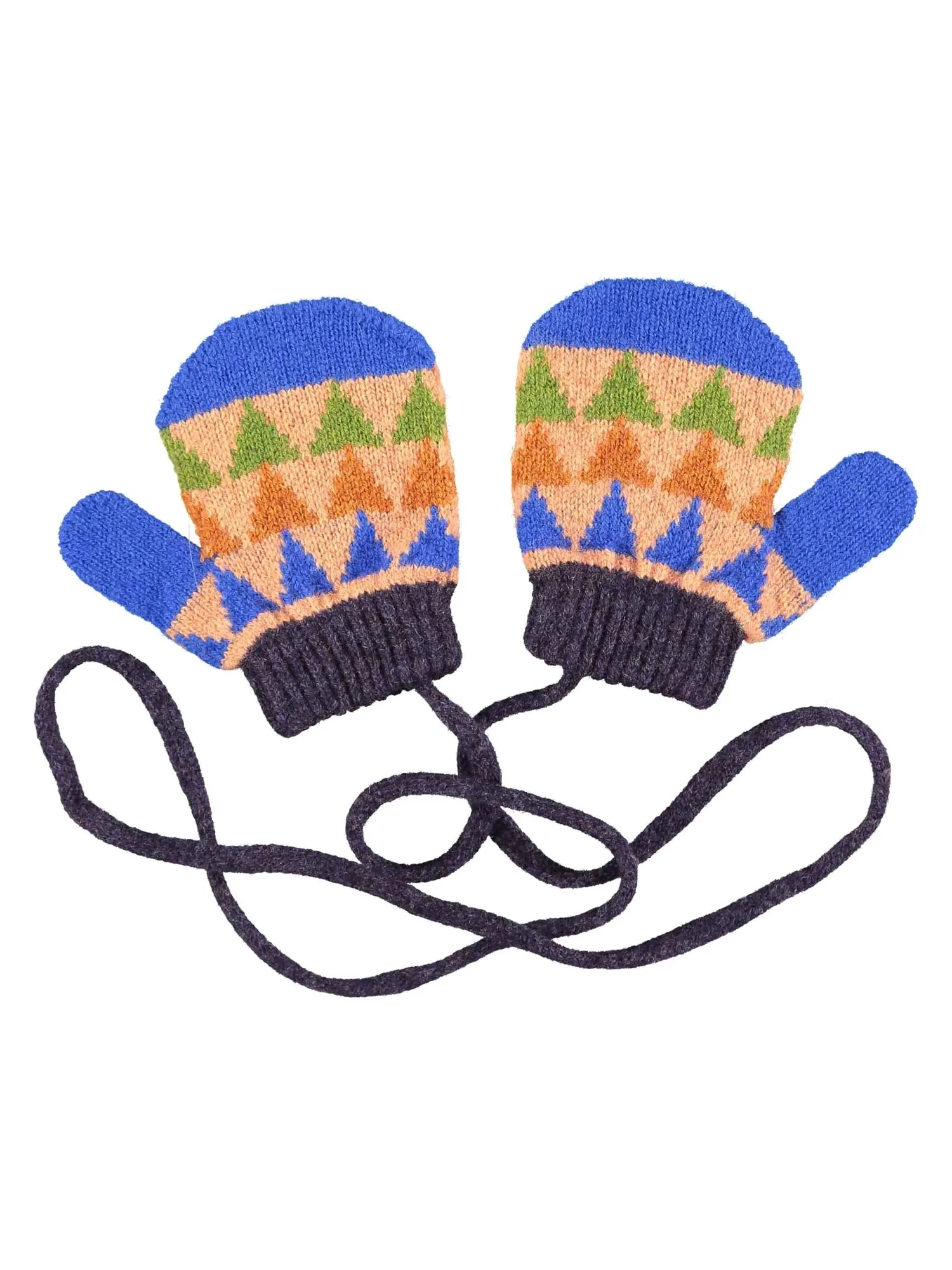 Blue & Peach Triangle Kids Wool Mittens