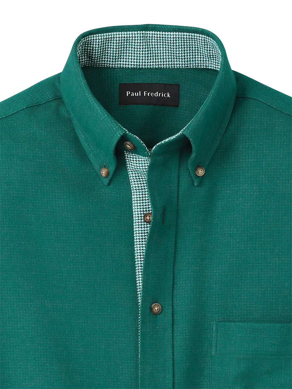 Brushed Twill Solid Casual Shirt With Contrast Trim - Green