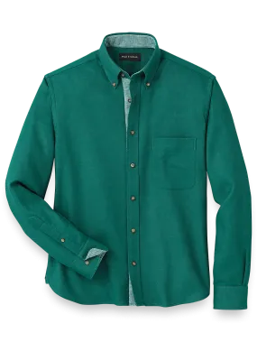 Brushed Twill Solid Casual Shirt With Contrast Trim - Green