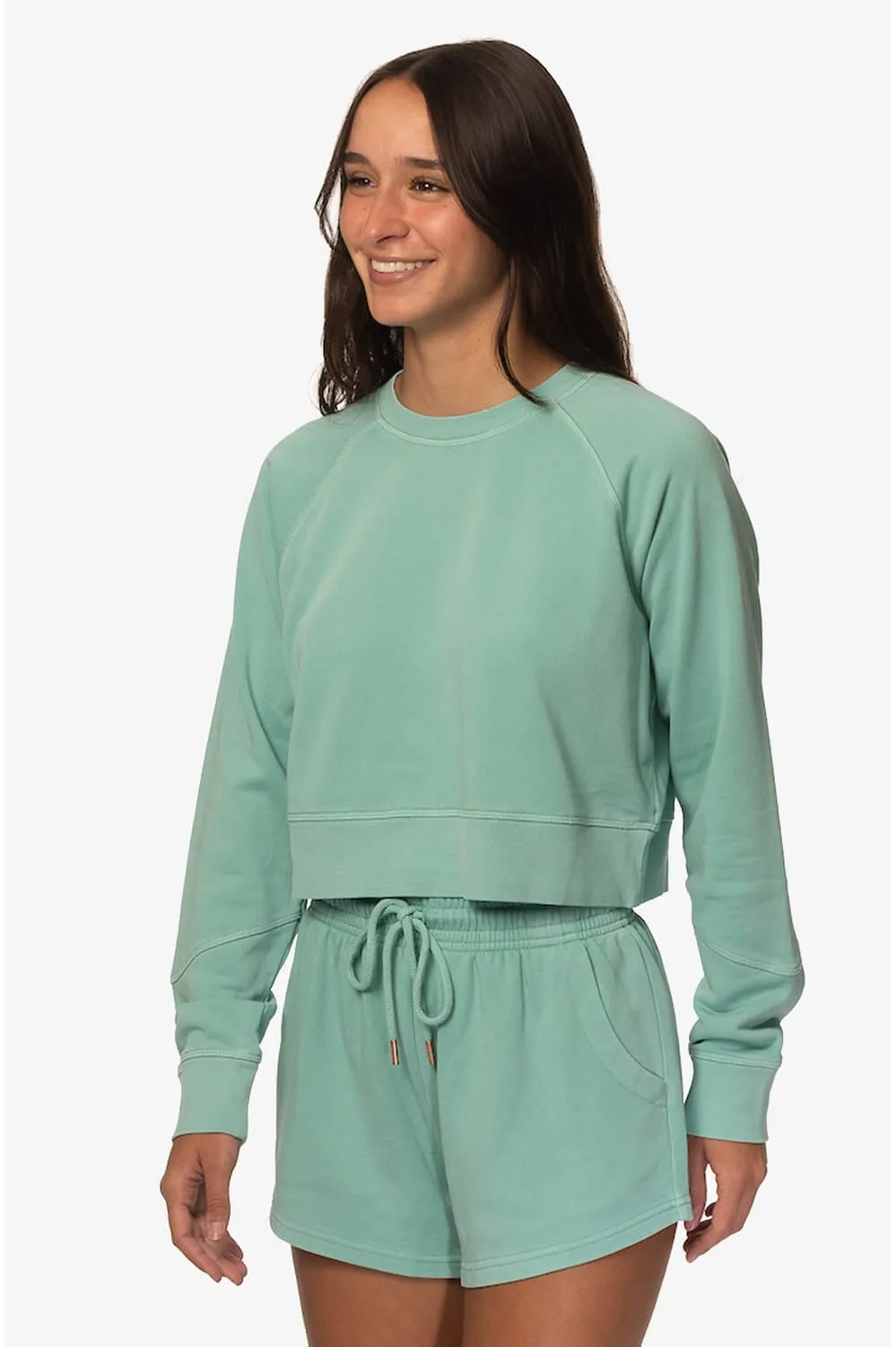 Brynn Cropped Terry Cloth Crewneck - Newport