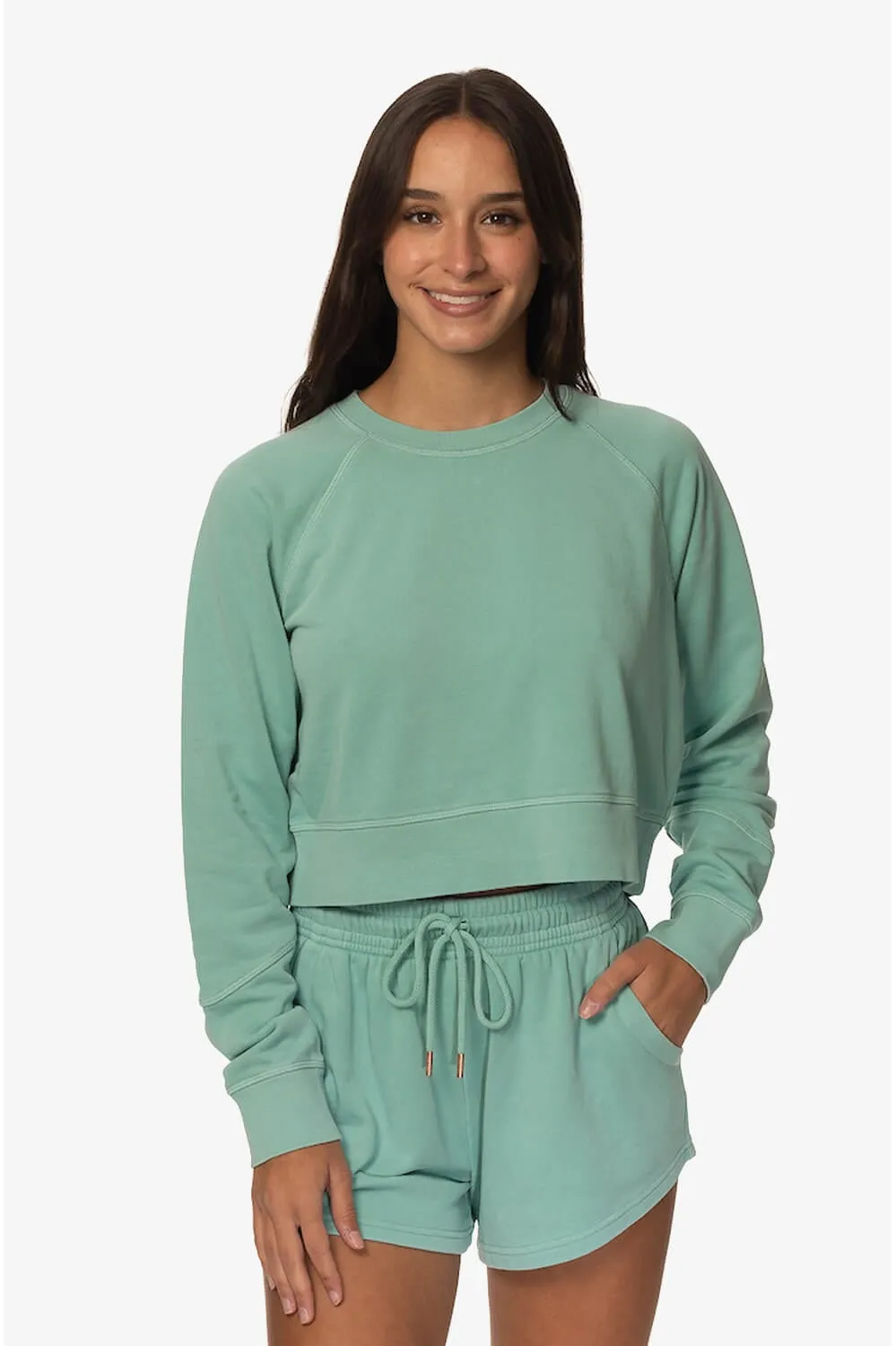 Brynn Cropped Terry Cloth Crewneck - Newport