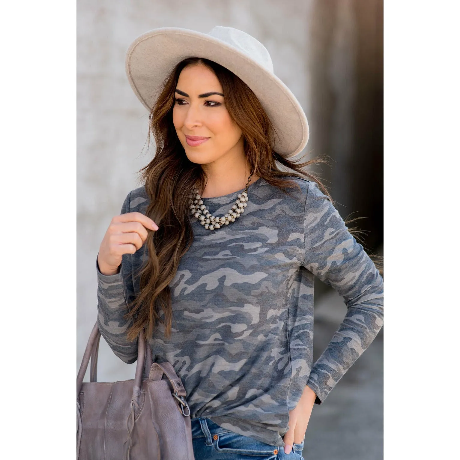 Camo Solid Back Accent Long Sleeve Tee