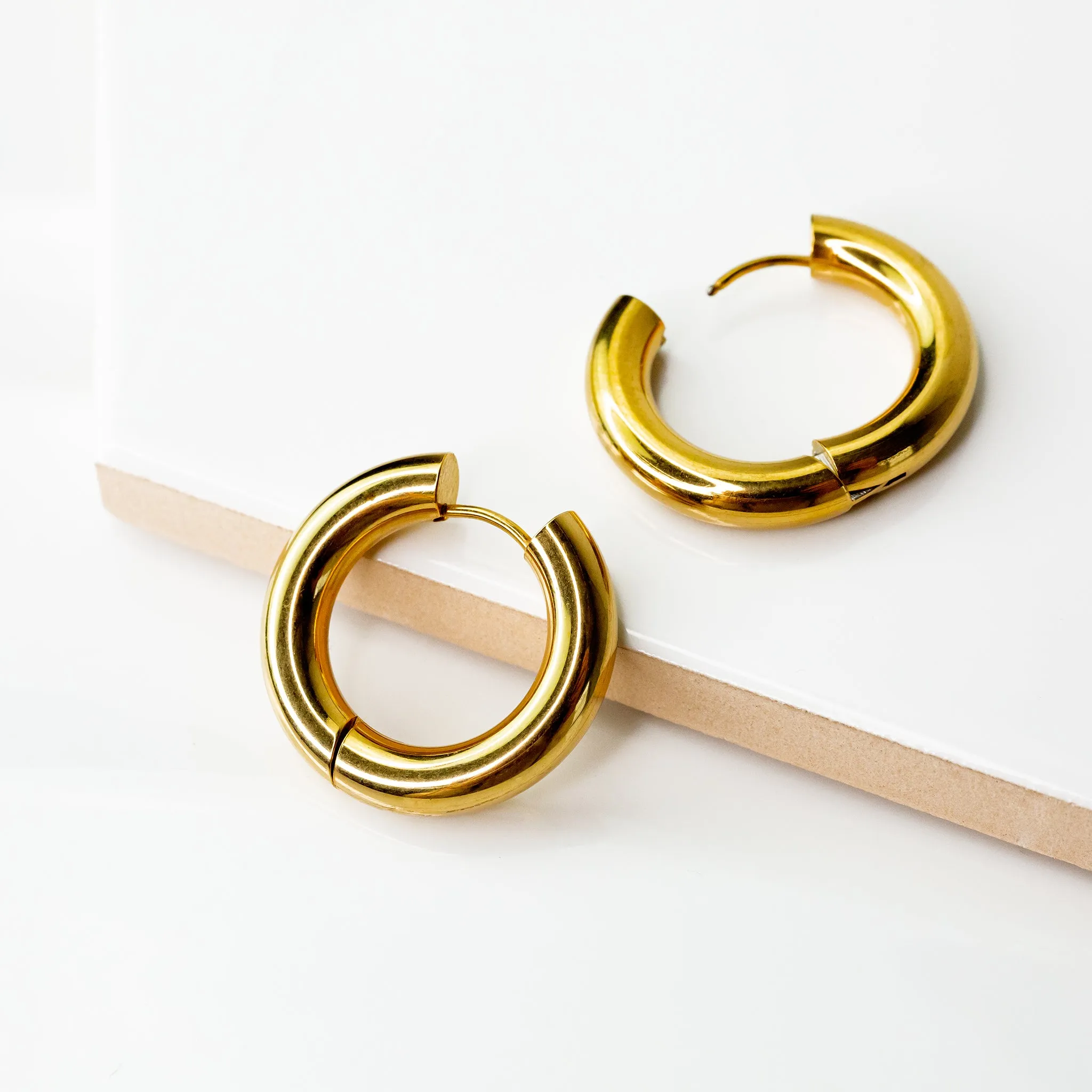 Chunky Donut Locking Hoop Earrings