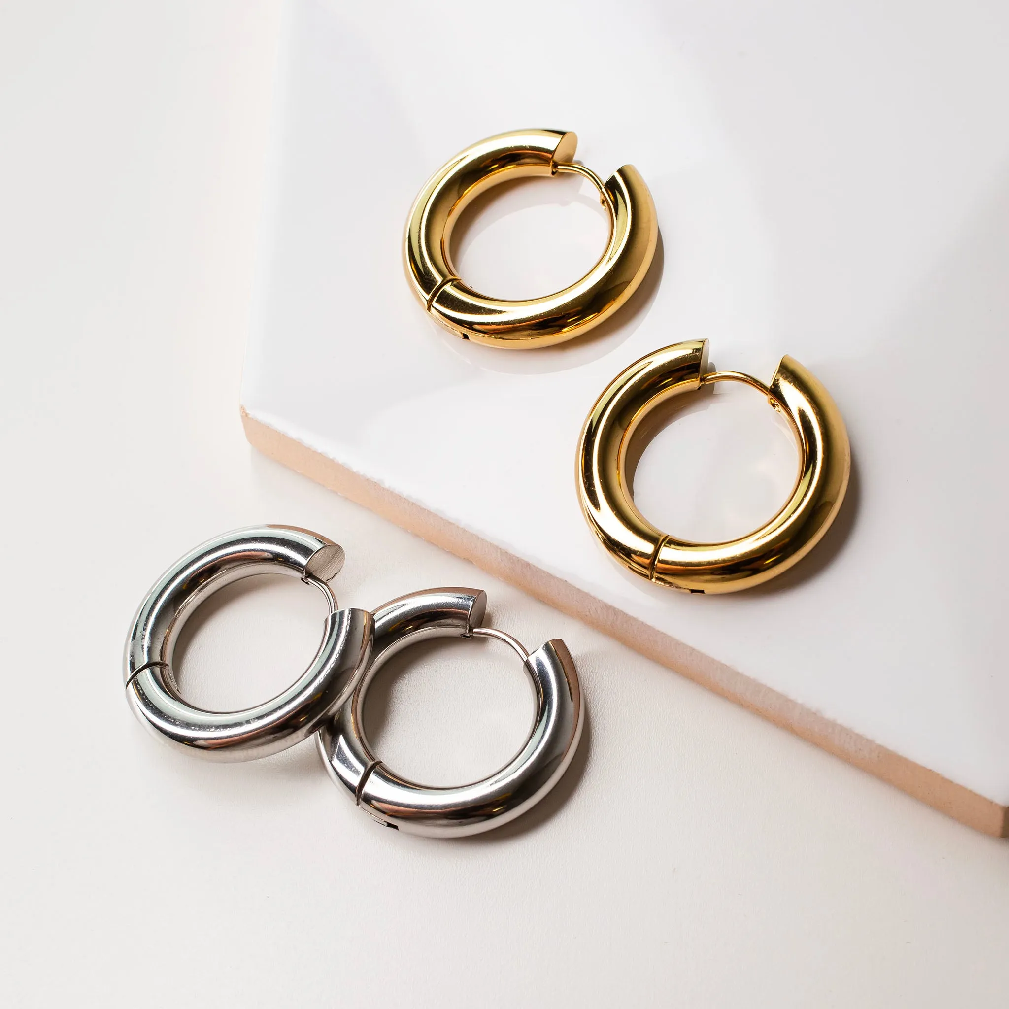 Chunky Donut Locking Hoop Earrings