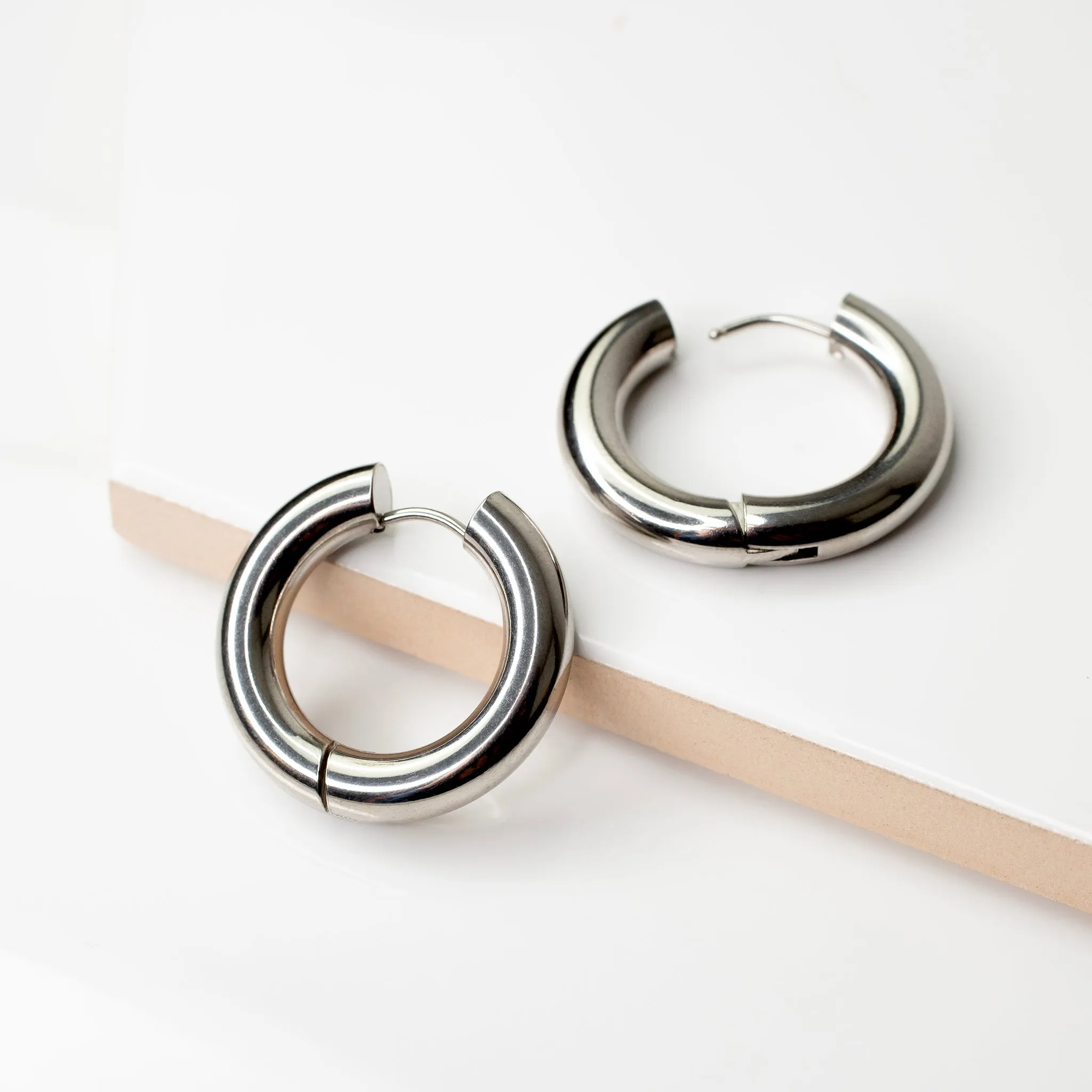 Chunky Donut Locking Hoop Earrings