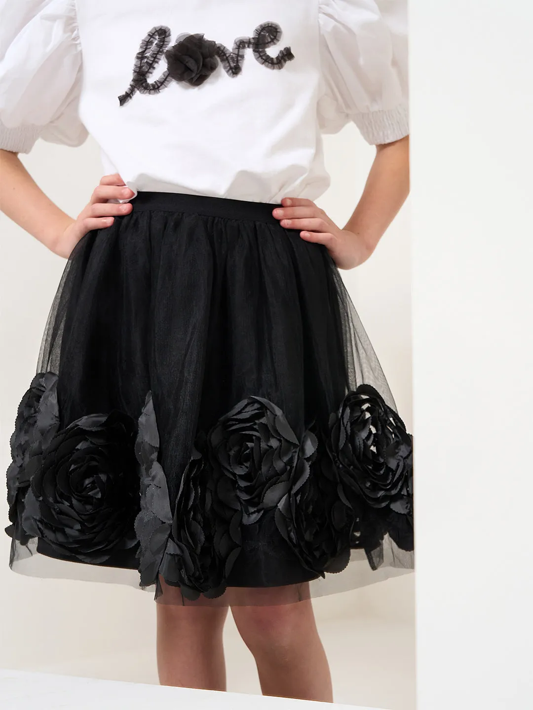 Collette Black Rose Corsage Skirt