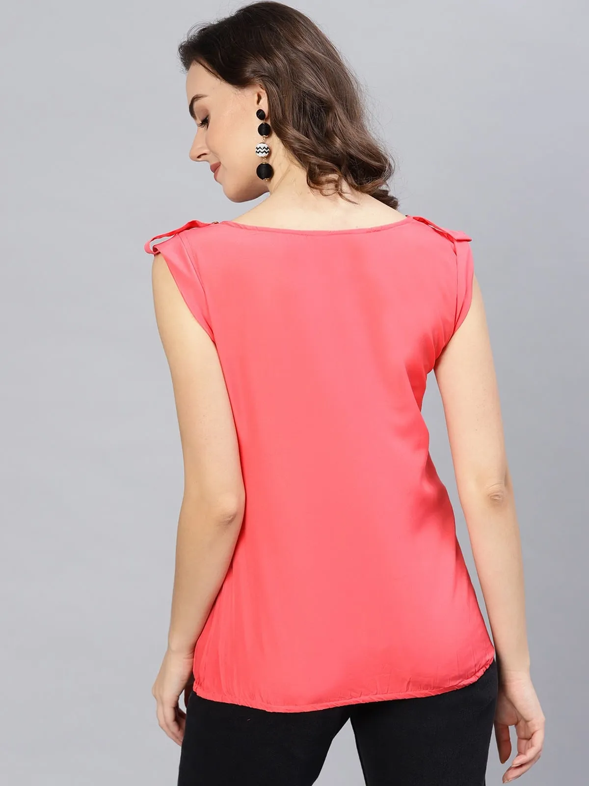 Coral Top With Fake Shoulder-Tab