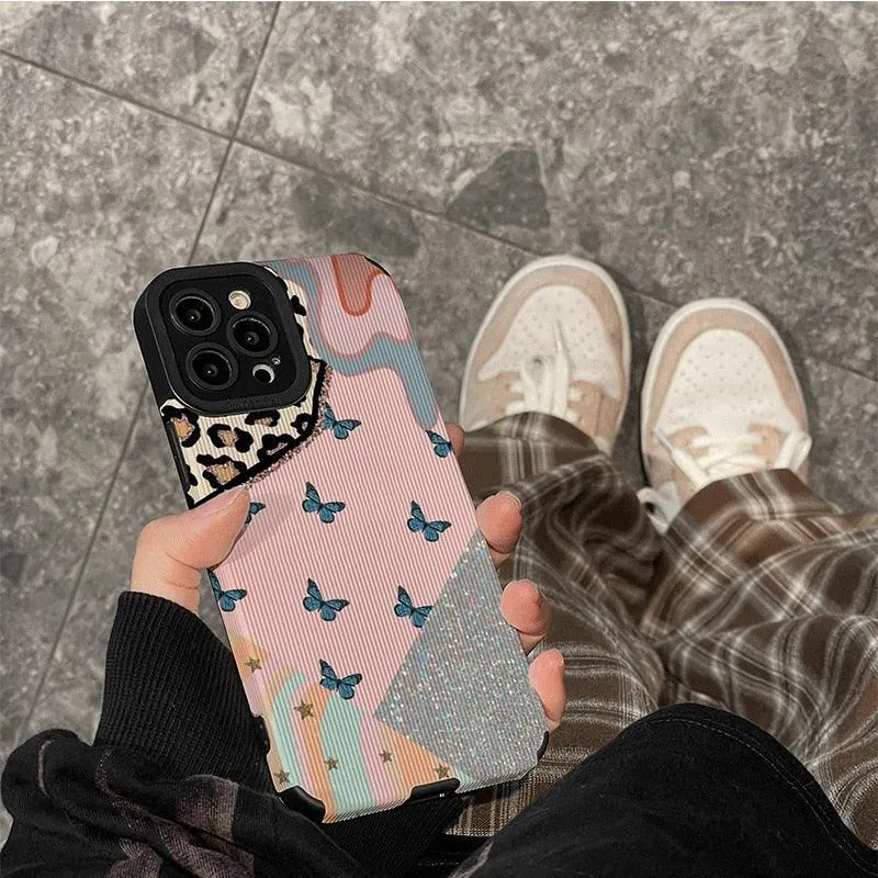 Cute Butterfly Spliced Leopard Phone Case for iPhone 13 12 11 14 Pro Max Mini 6 6S 7 8 Plus X XS XR - Stylish Protection!