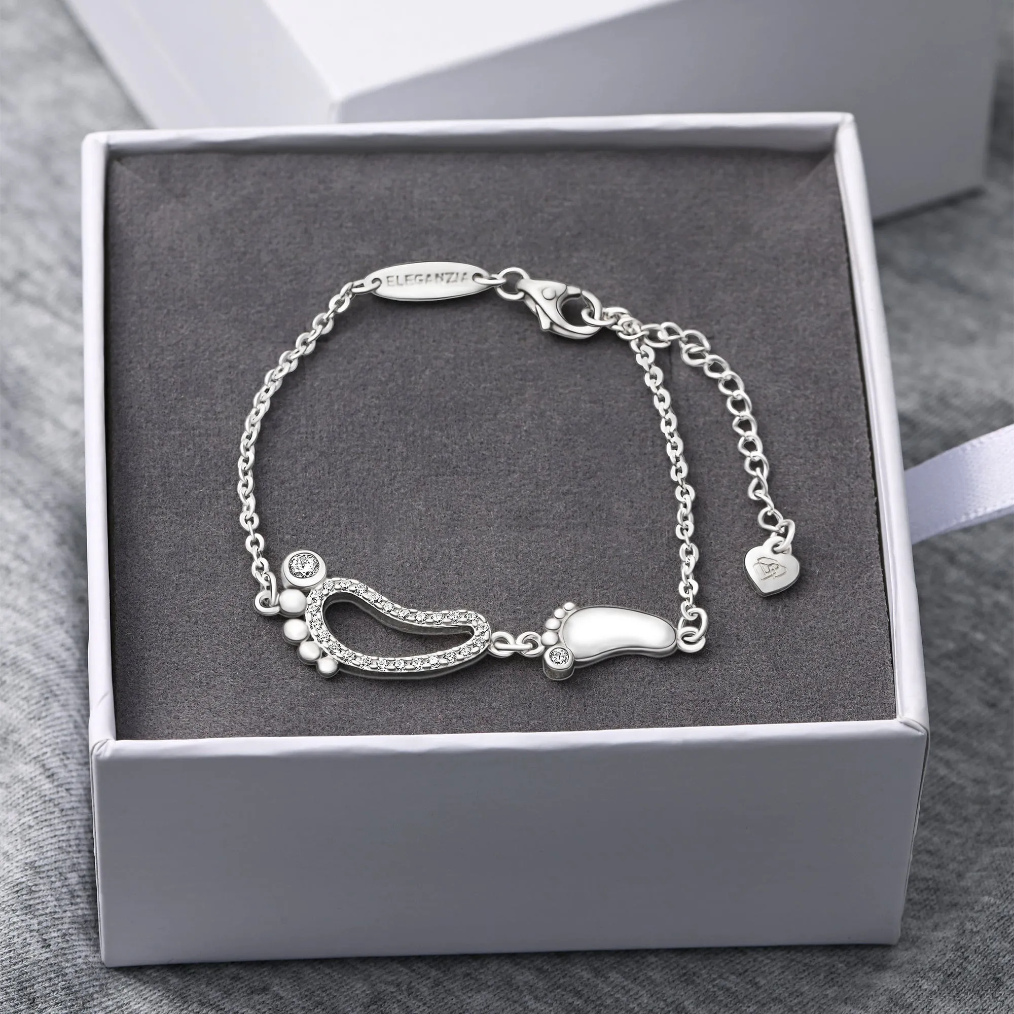 CZ Mom and Baby Feet Bracelet Sterling Silver