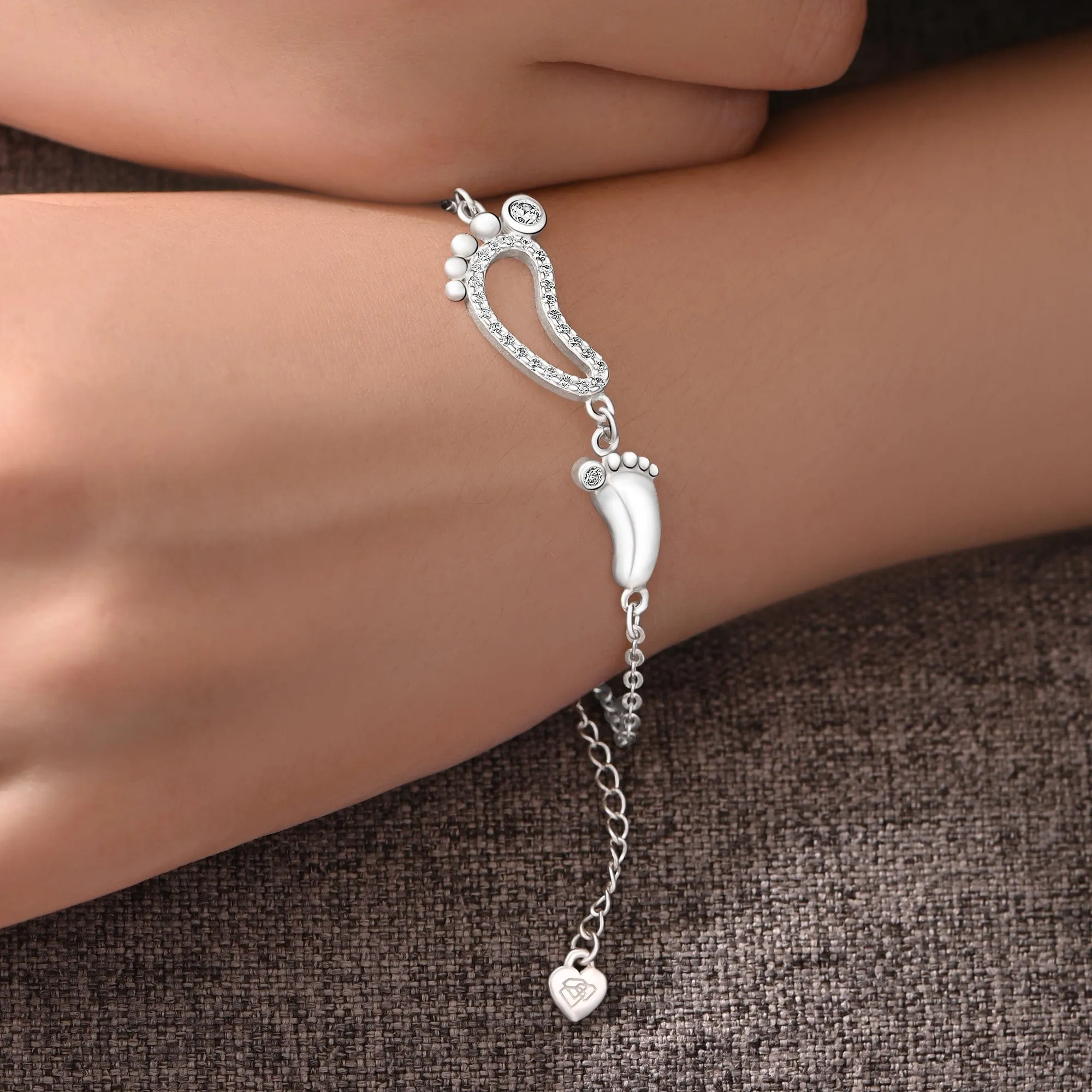 CZ Mom and Baby Feet Bracelet Sterling Silver