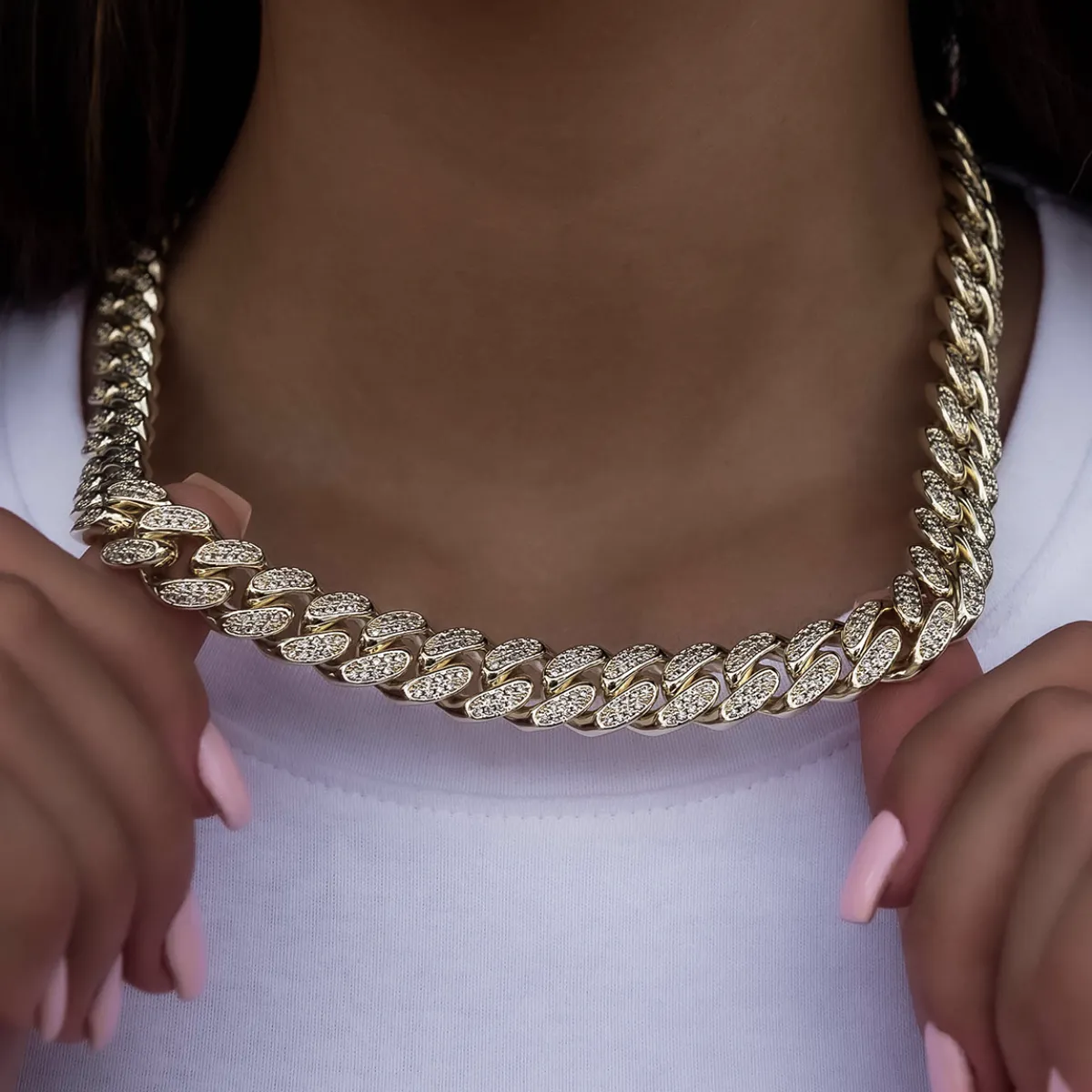 Diamond Cuban Link Necklace in Yellow Gold- 12mm