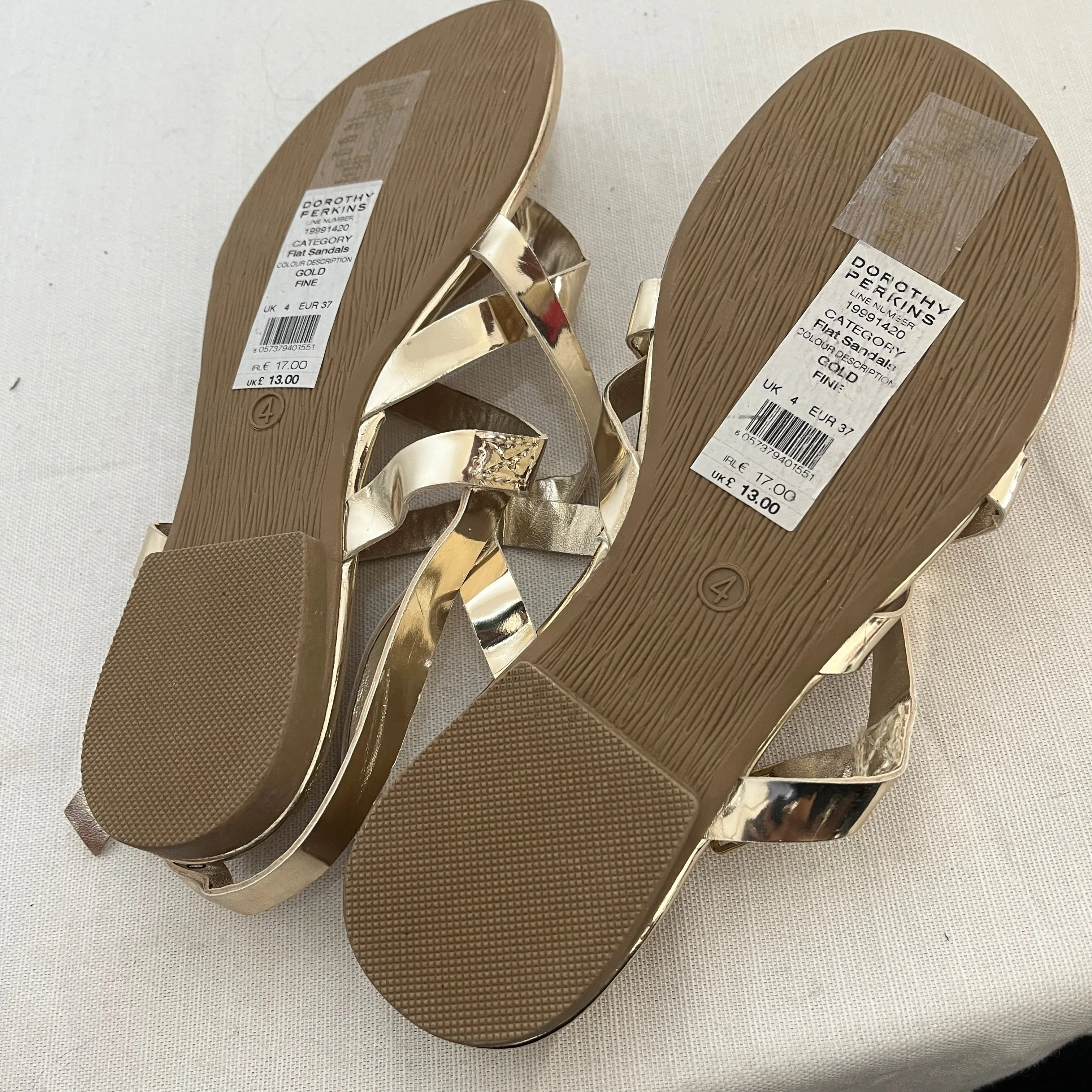 Dorothy Perkins Gold Multi-strap Flats | Brand New |