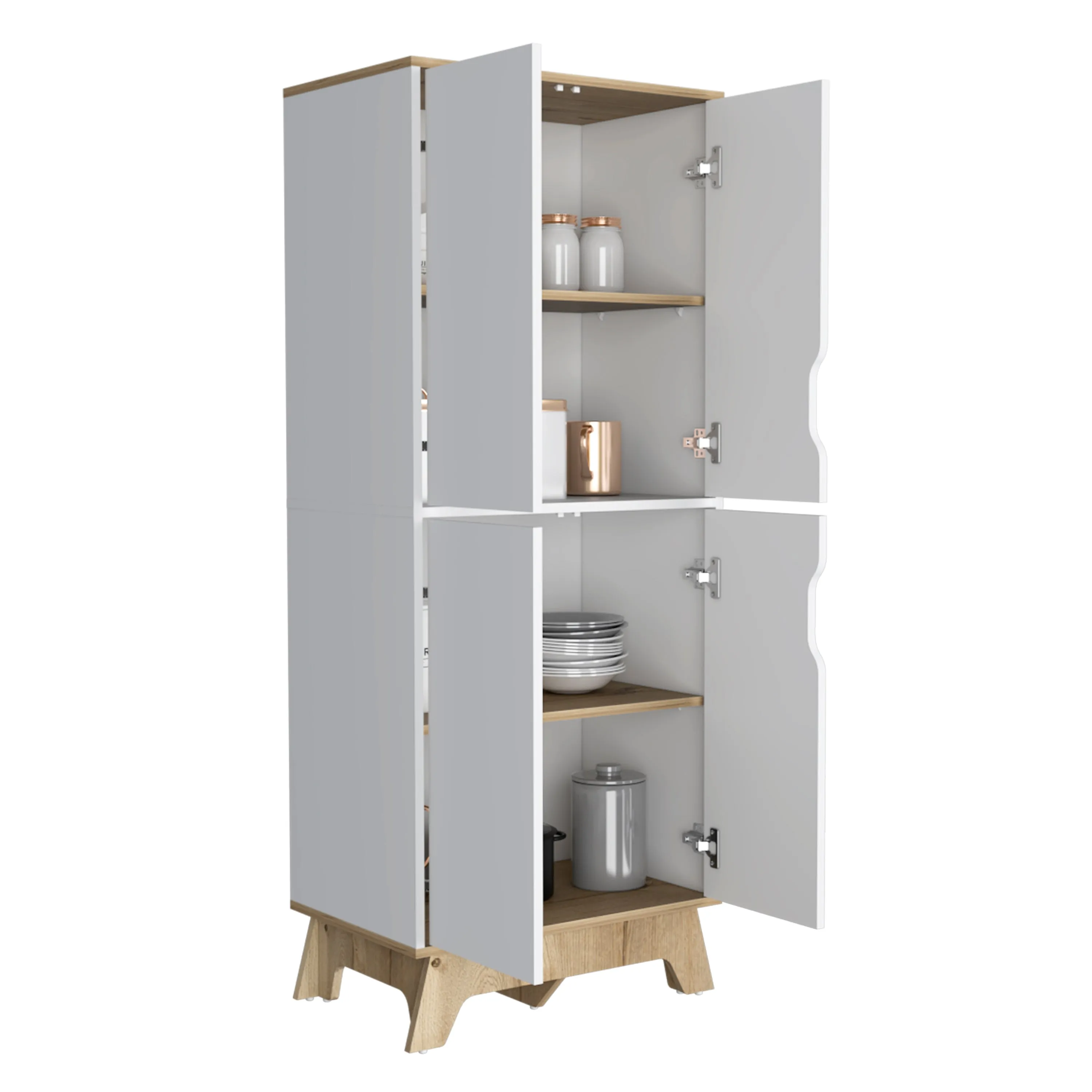 Double Kitchen Pantry Wallas Double Door 4 Shelves Light Oak/White