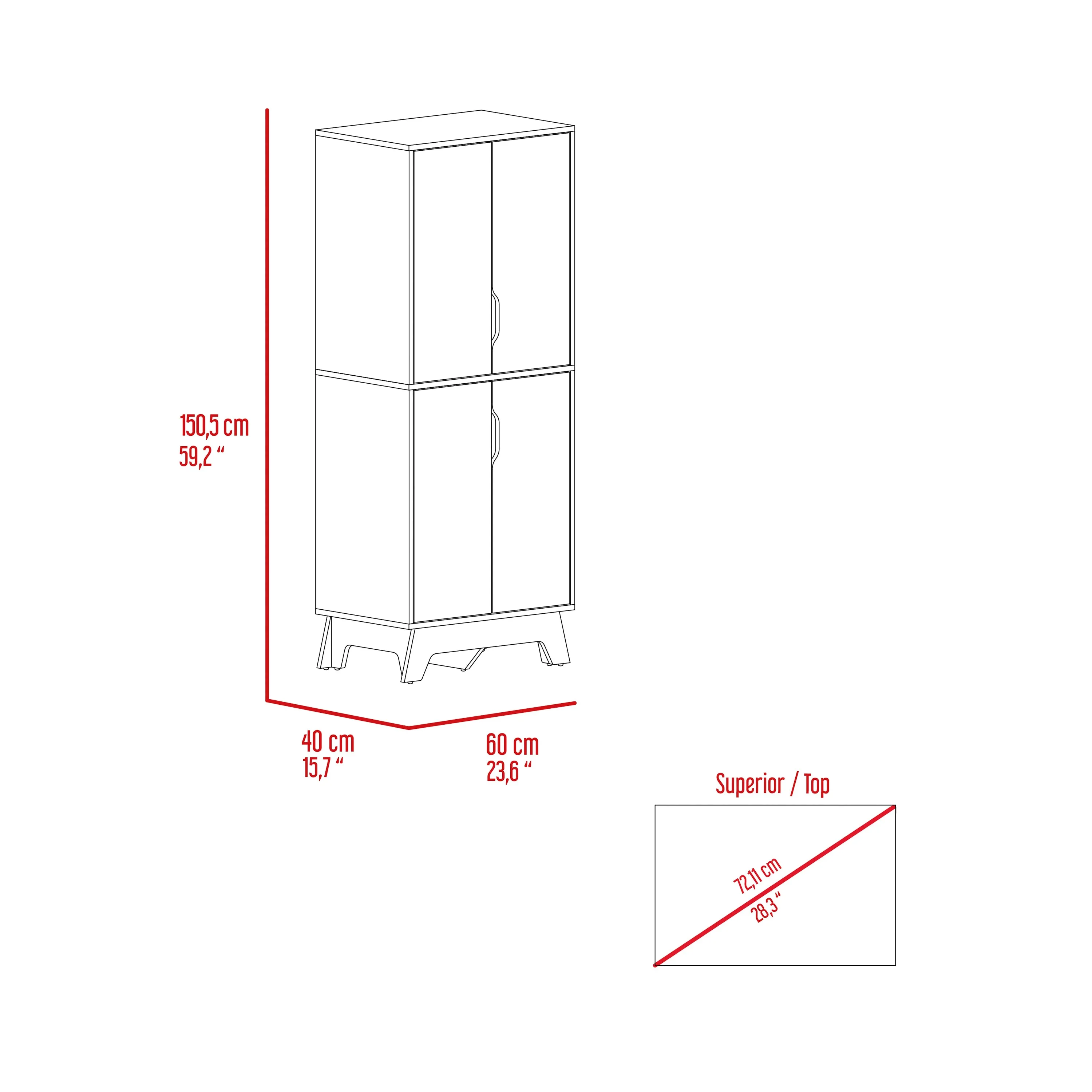 Double Kitchen Pantry Wallas Double Door 4 Shelves Light Oak/White