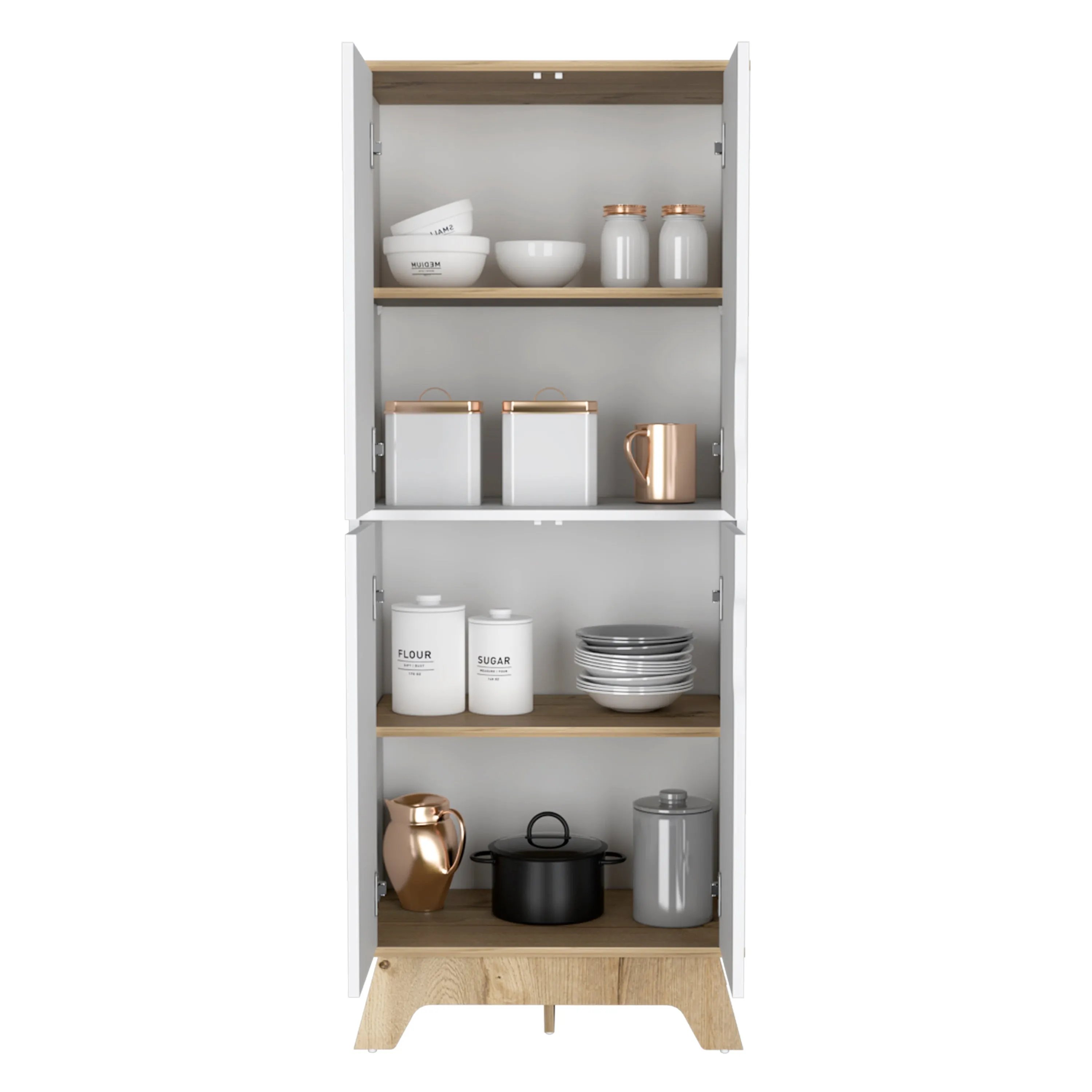 Double Kitchen Pantry Wallas Double Door 4 Shelves Light Oak/White