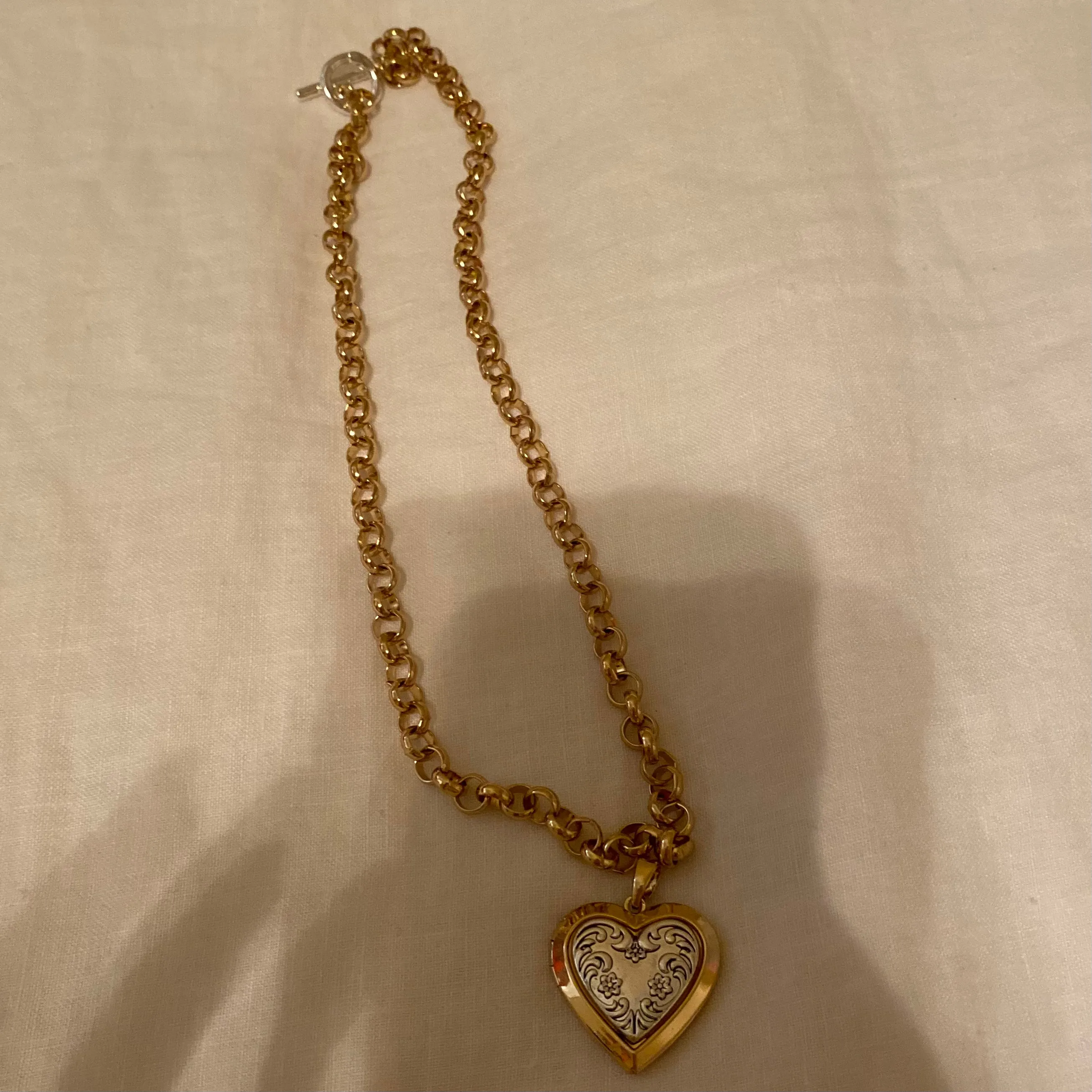 Dristyn Chunky Heart Locket Chain Mixed Metal Necklace