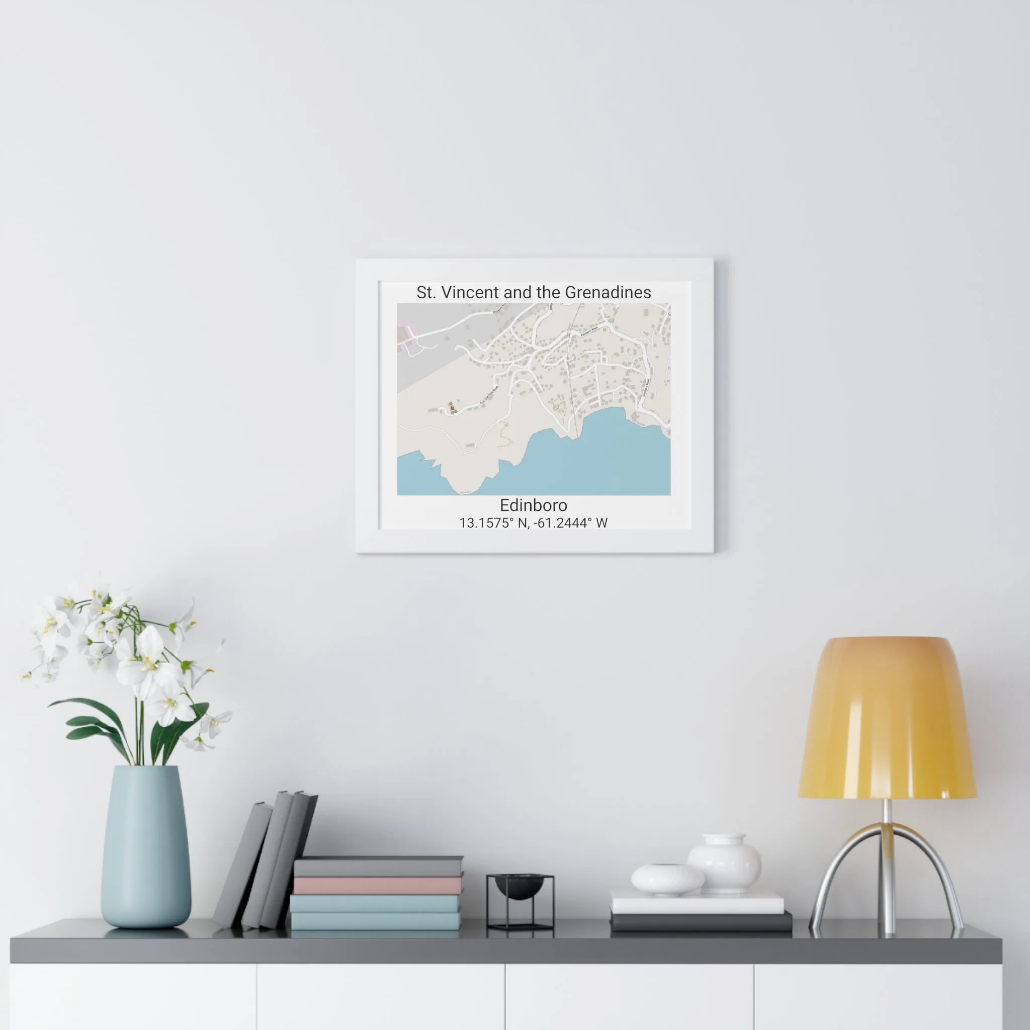 Edinboro St. Vincent and the Grenadines Map Framed Print Poster, City Map Print Poster, Framed Vertical Poster Framed Horizontal Poster